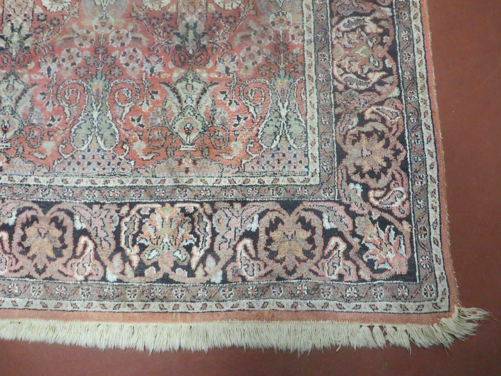 6' X 6' Vintage Handmade Fine Indian Silk Rug Kashmir Square Nice - Image 9