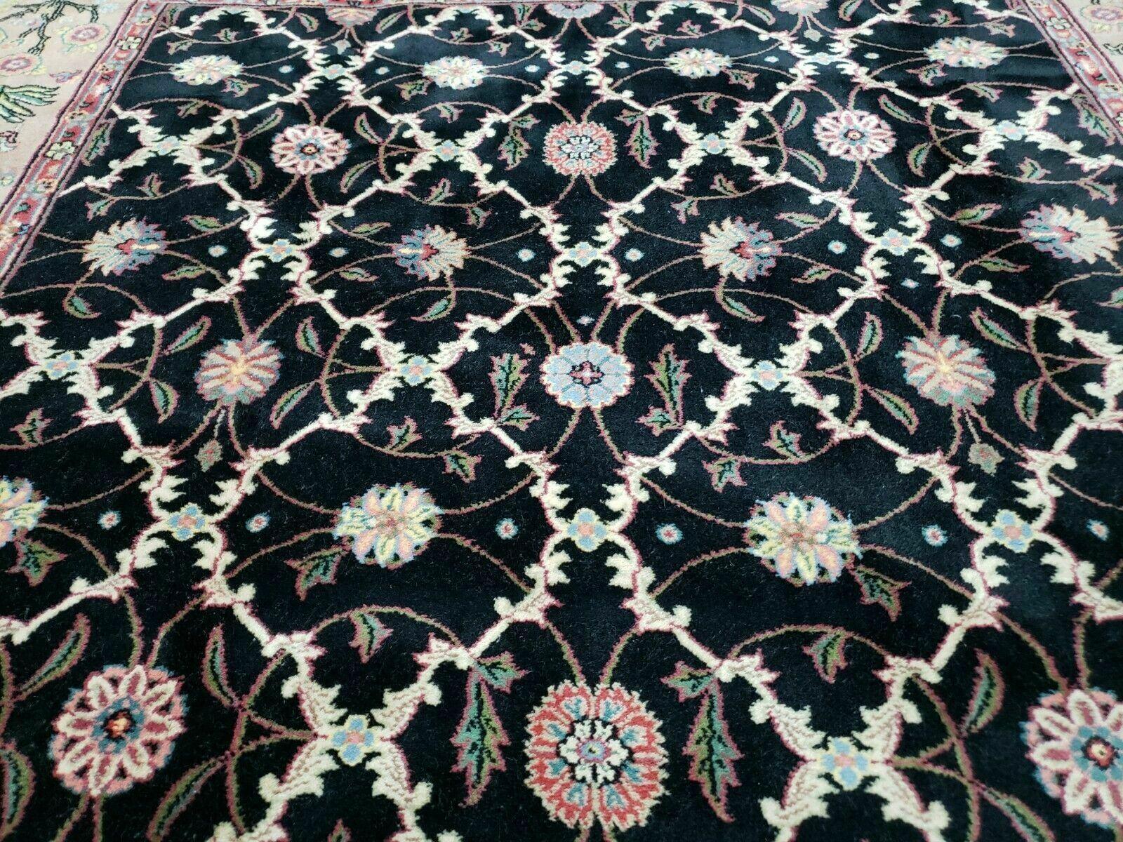 6' X 9' Handmade India Floral Oriental Wool Rug Carpet Hand Knotted Nice Black - Image 4