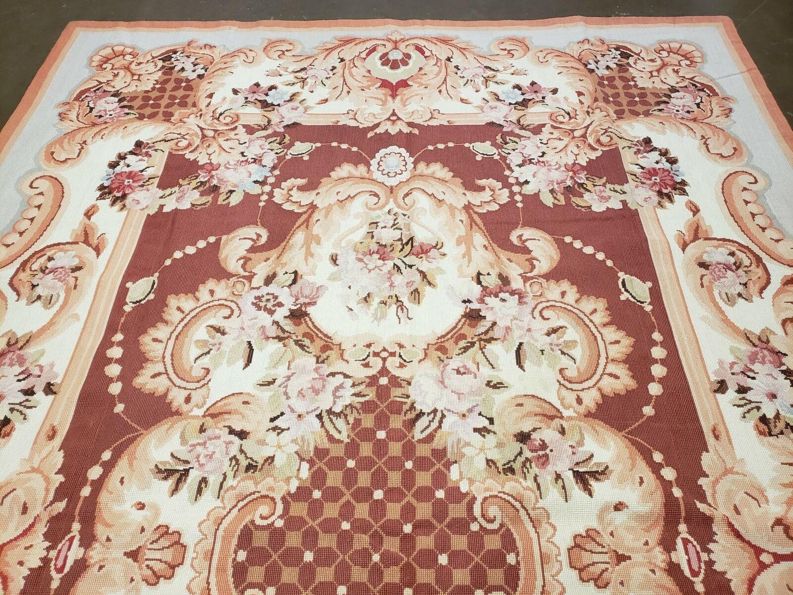 6' X 9' Vintage Handmade Chinese Needlepoint Wool Rug Flat Weave - Image 11