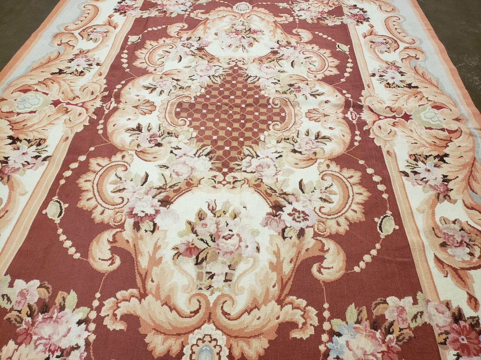 6' X 9' Vintage Handmade Chinese Needlepoint Wool Rug Flat Weave - Image 12