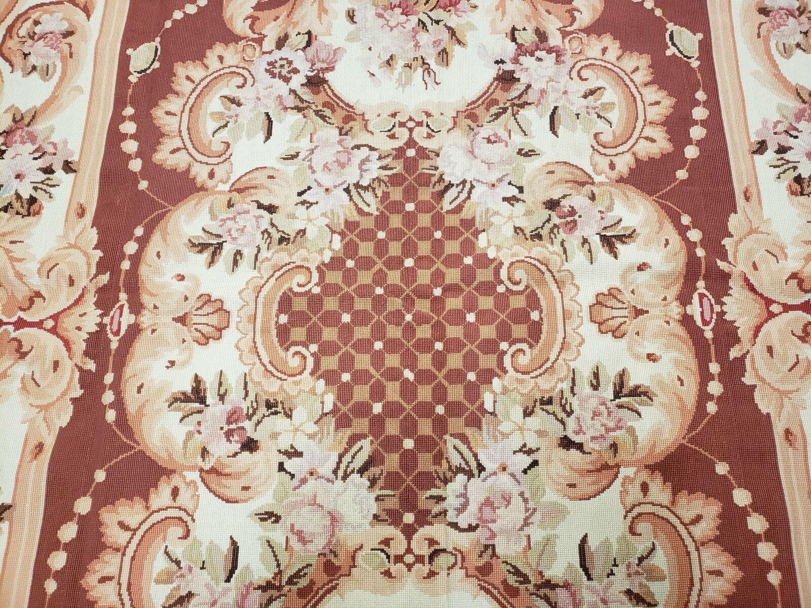 6' X 9' Vintage Handmade Chinese Needlepoint Wool Rug Flat Weave - Image 4