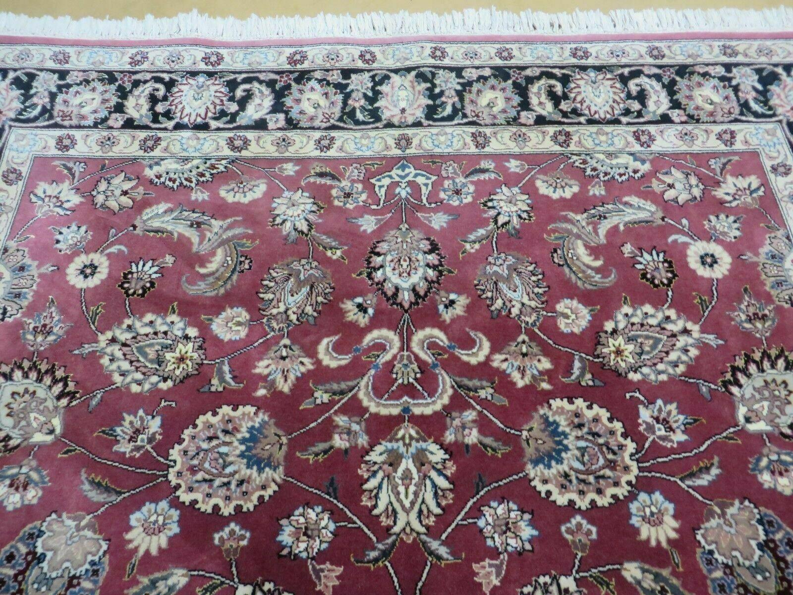 6' X 9' Vintage Handmade Fine India Floral Oriental Silk Accent Wool Rug Carpet - Image 3