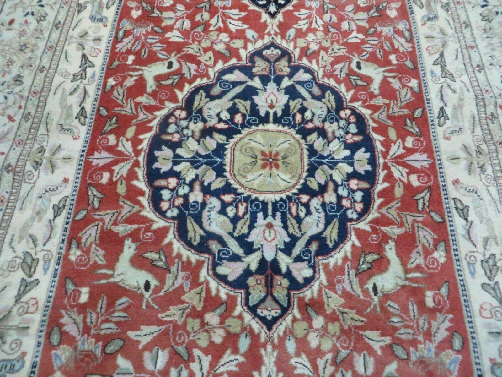 6' X 9' Vintage Handmade India Oriental Floral Wool Rug Hunting Bird Deer Nice - Image 4