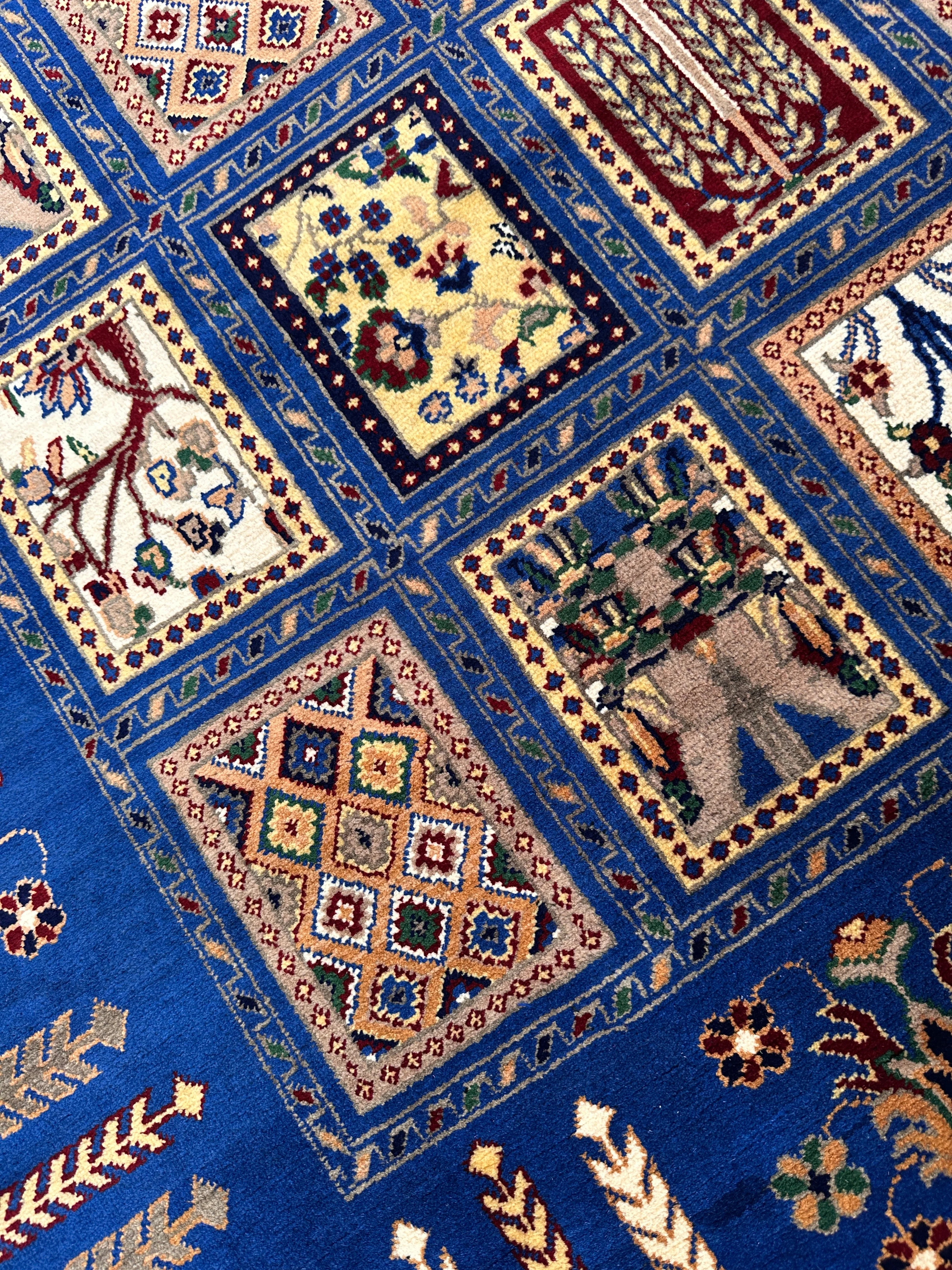 6'9″ x 10' Hand-Knotted Afghani Bakhtiari Wool Rug – Persian Garden Design – Blue & Cream - Image 5
