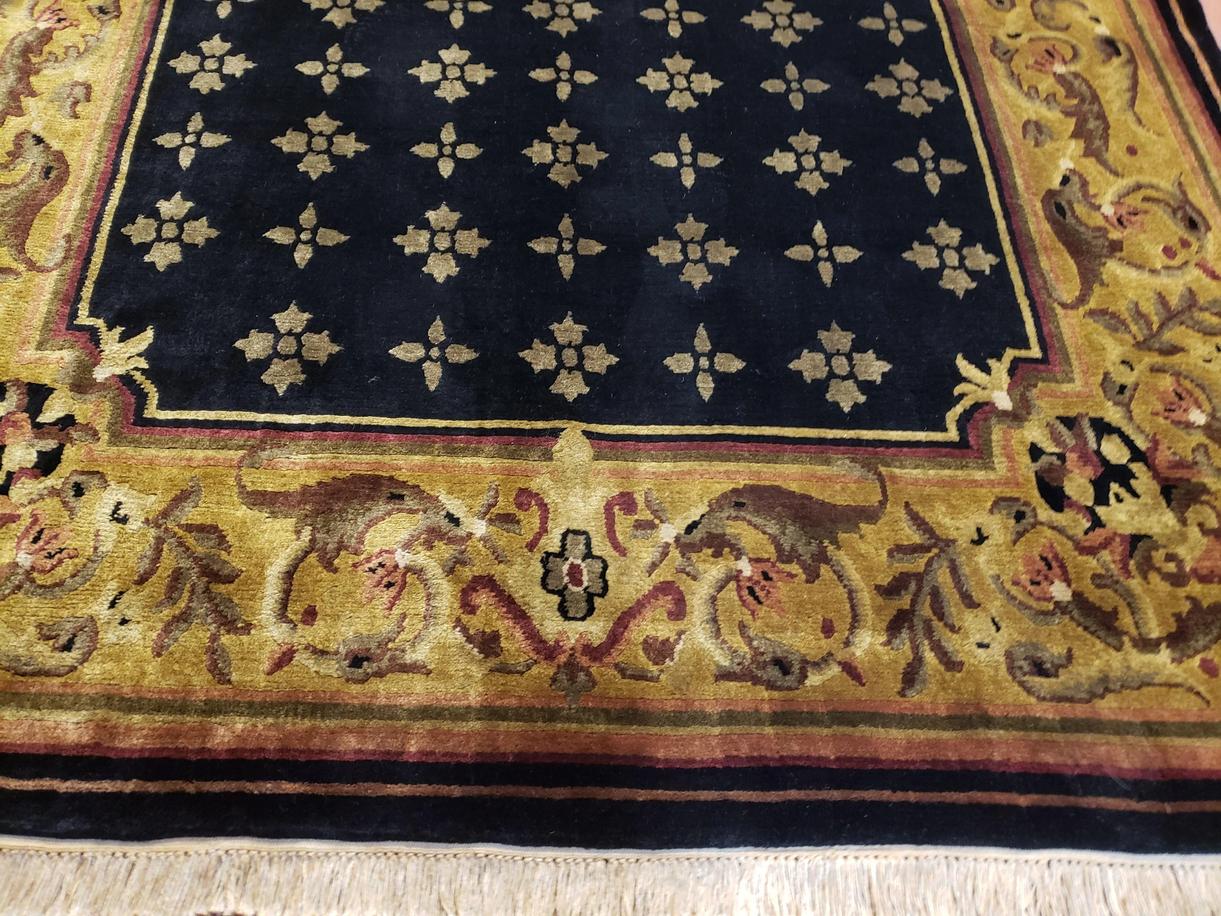 6x9 Aubusson Design Nepali Tibetan Rug Black & Tan Hand-Knotted Wool Carpet Soft Plush Pile New Rug Nice - Image 10
