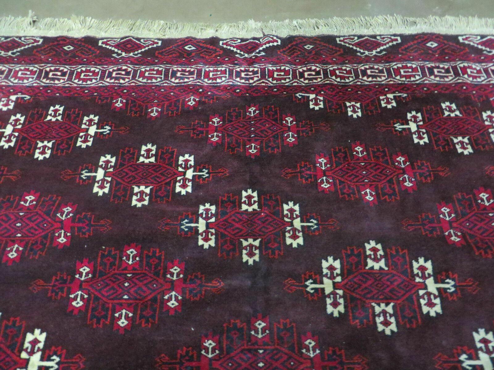 7' X 10' Antique Handmade Yamud Turkoman Wool Rug Excellent - Image 3