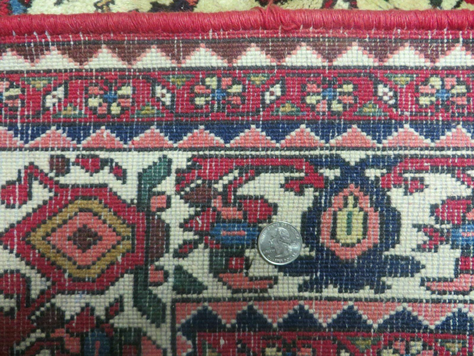 7' X 10' Vintage Handmade Indian Floral Wool Rug Hand Knotted Carpet Ivory Red - Image 10