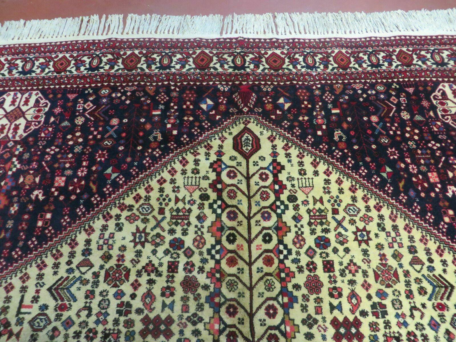 7' X 10' Vintage Handmade Indian Floral Wool Rug Hand Knotted Carpet Ivory Red - Image 3