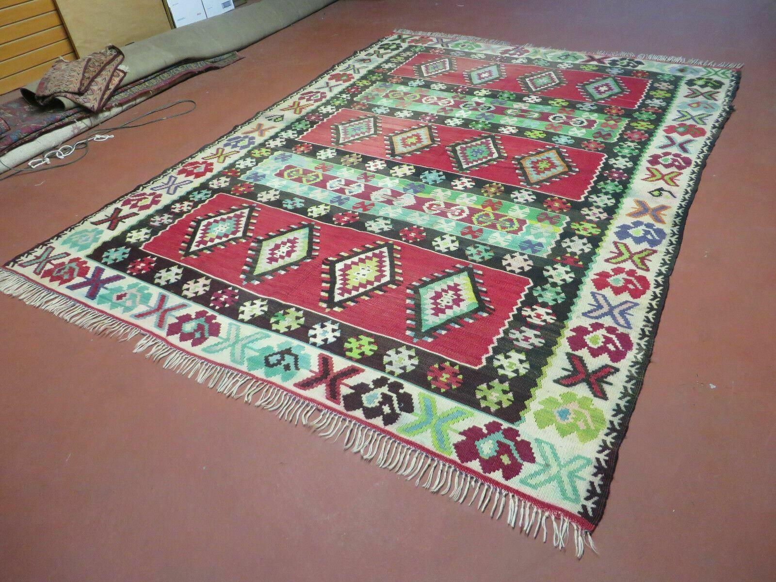 7' X 9' Vintage Turkish Kilim Handmade Flat Weave Wool Rug Veg Dye Nice - Image 2