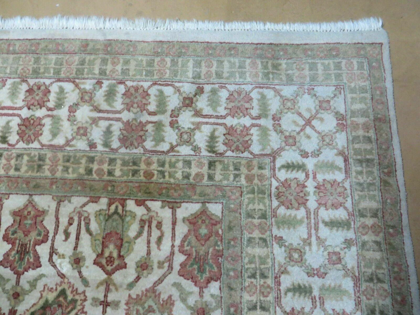 8' 5" X 12' Handmade India Agra Floral Oriental Wool Rug Tea Washed Carpet Nice - Image 7