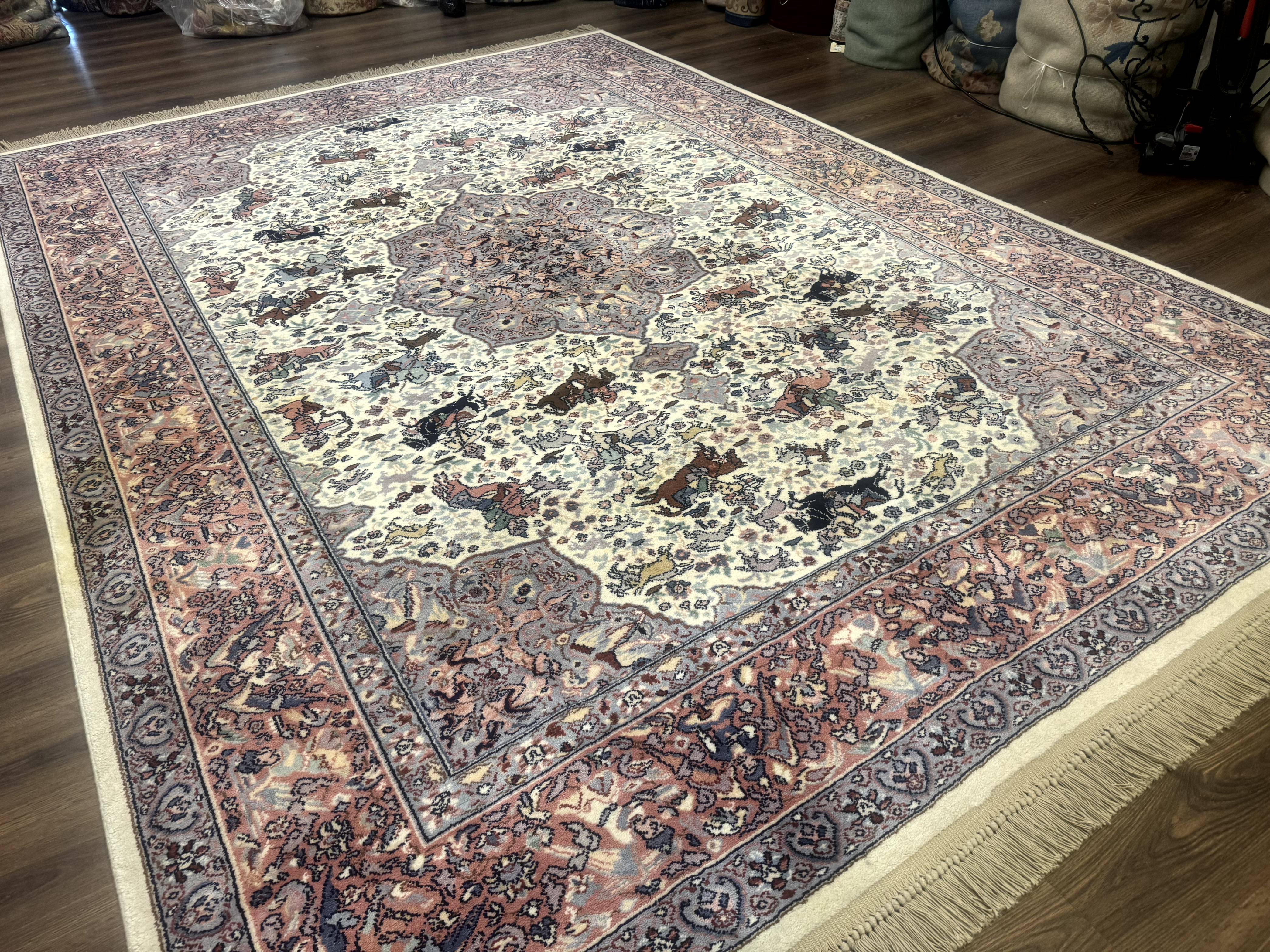 8.8 x 12 Karastan Ivory Hunting Rug #751, Vintage Wool Discontinued Original 700 Series, Rare - Image 12