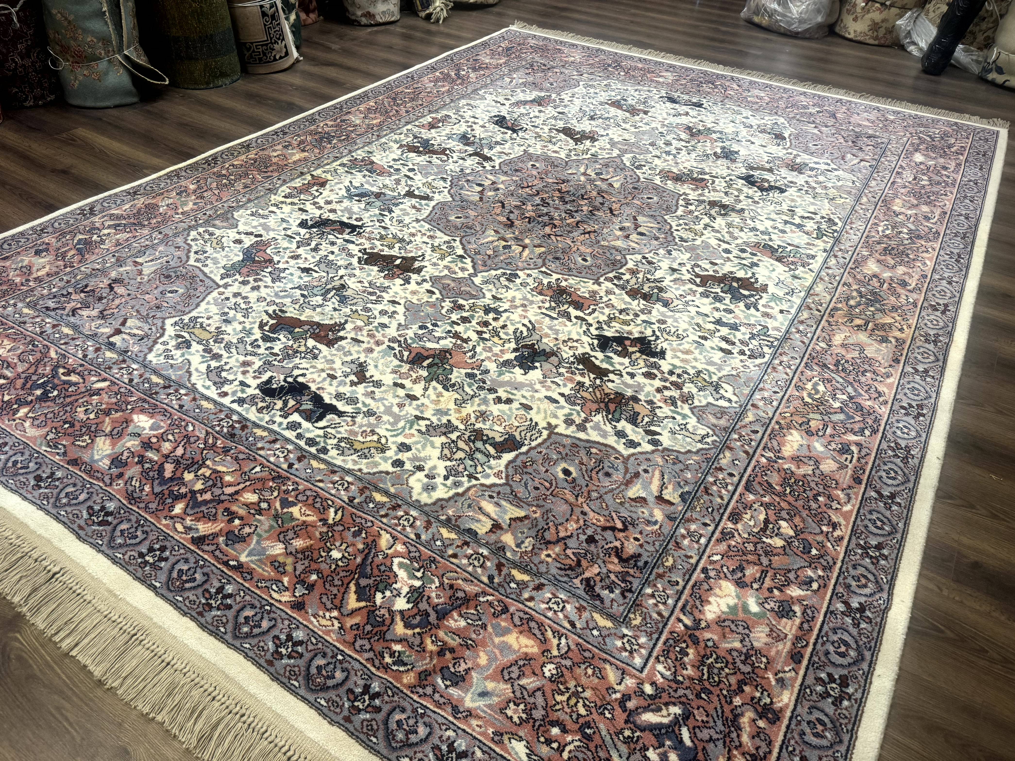 8.8 x 12 Karastan Ivory Hunting Rug #751, Vintage Wool Discontinued Original 700 Series, Rare - Image 2