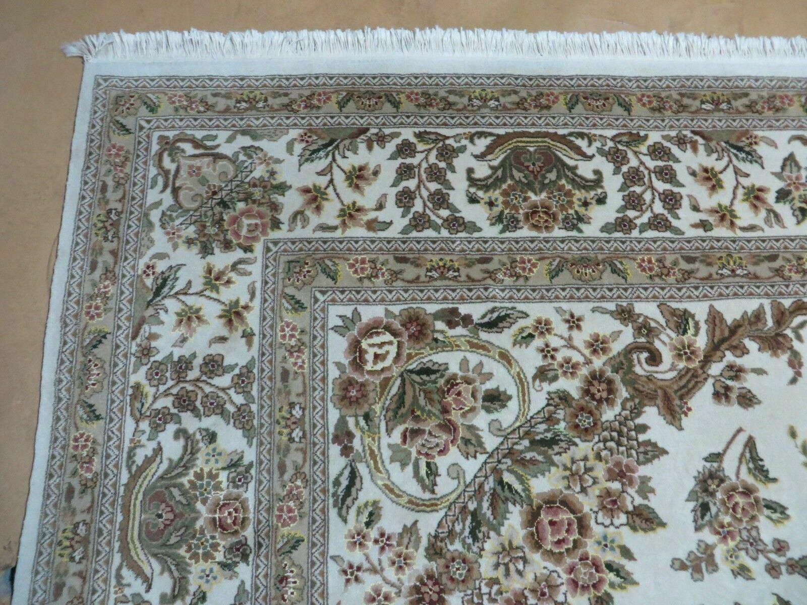 8' X 10' Handmade Chinese Floral Oriental Wool Silk Accent Rug Ivory Organic - Image 6