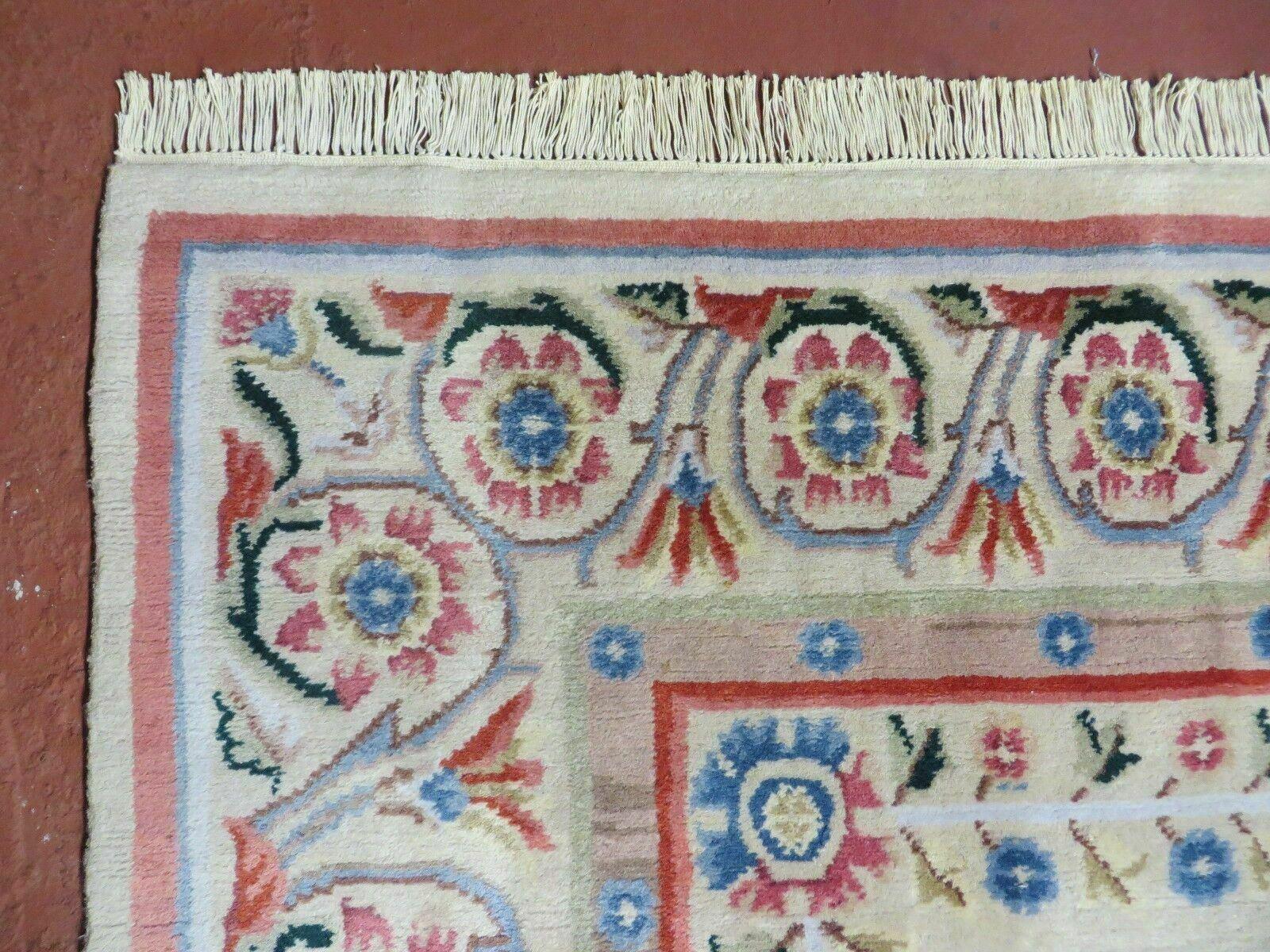 8' X 10' Vintage Handmade Wool Rug Aubusson Savonnerie Design European Nice - Image 6