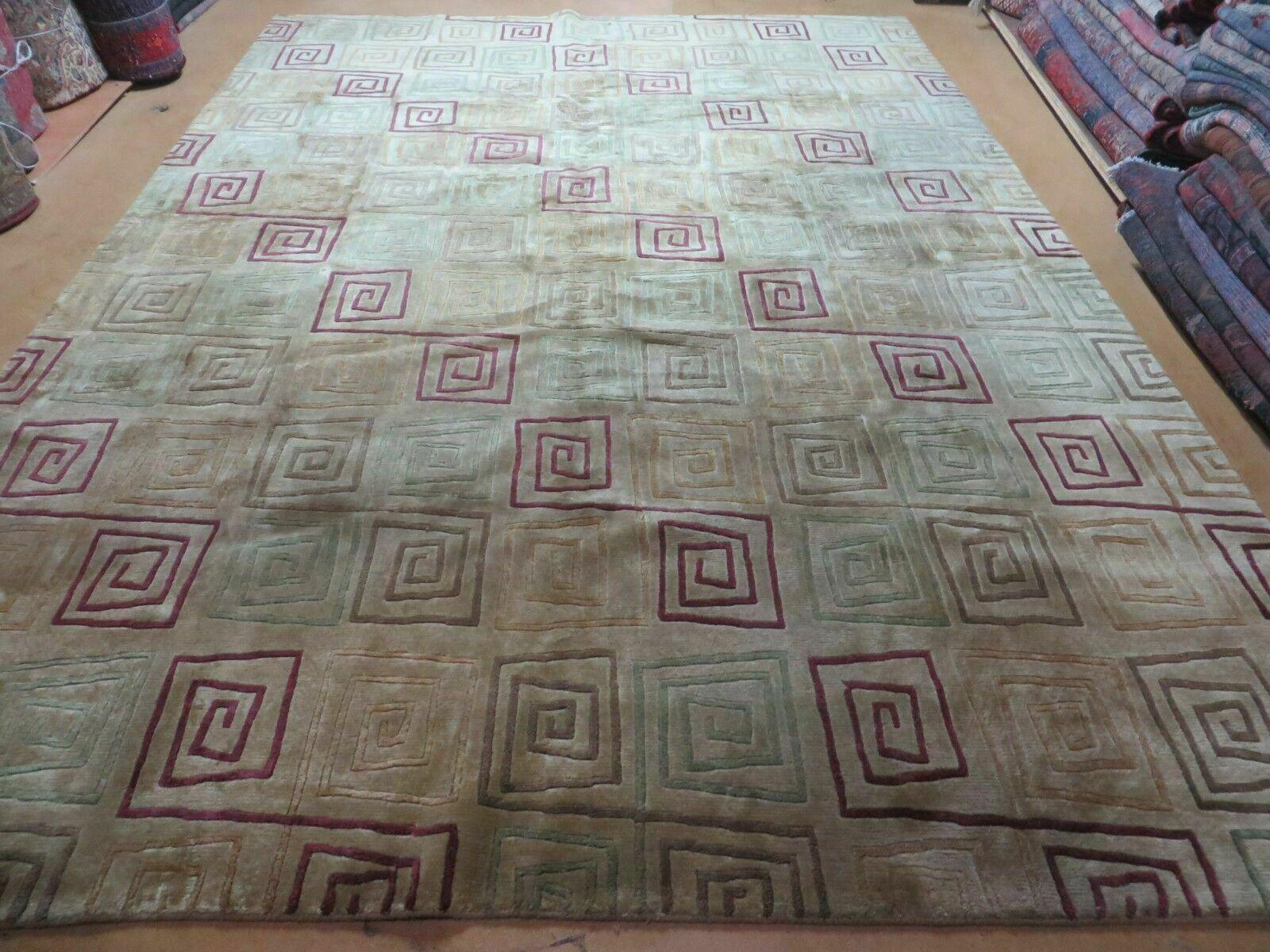 8' X 11' Modern Tibetan Nepal Art Deco Chinese Handmade Wool Silk Rug Abstract - Image 12