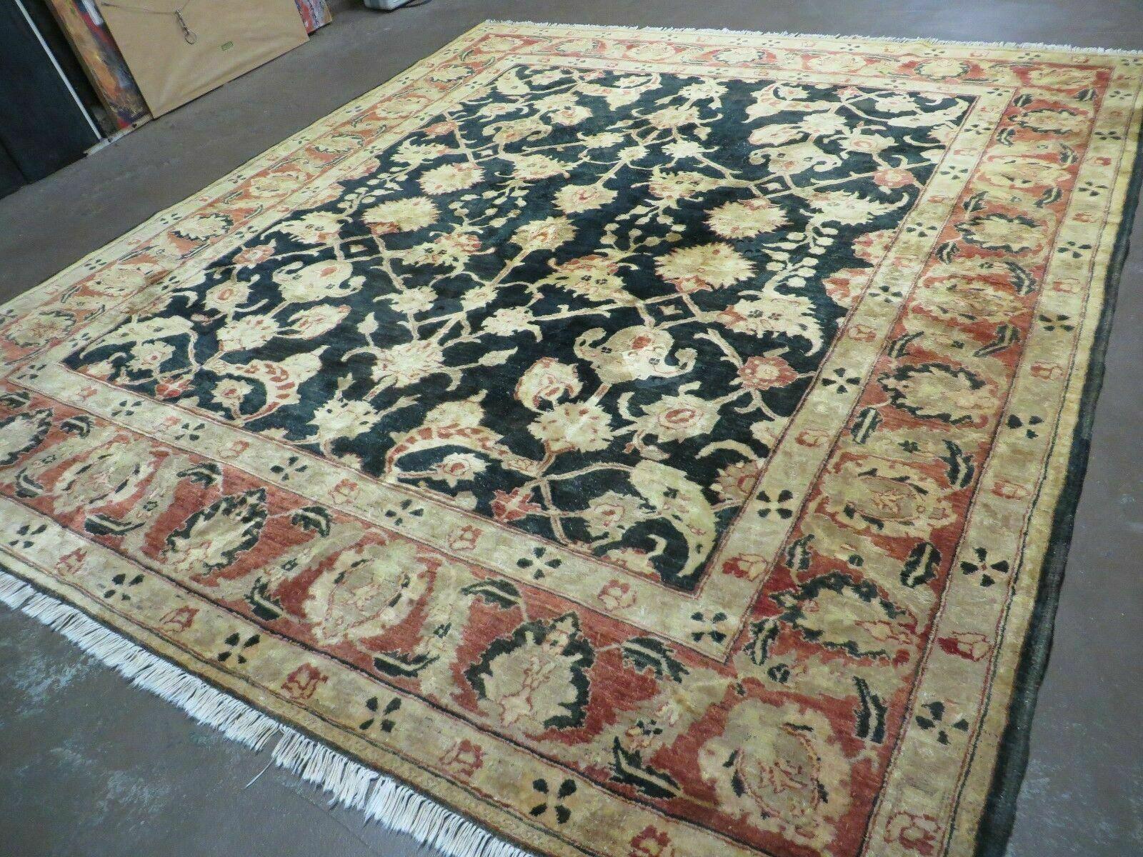 8' X 9' Handmade Pakistan Wool Cotton Rug Peshawar Black Floral Nice # 200C - Image 2