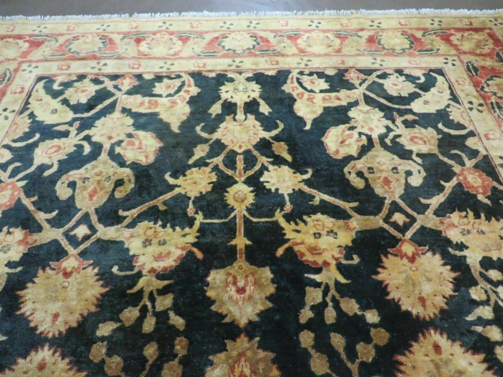8' X 9' Handmade Pakistan Wool Cotton Rug Peshawar Black Floral Nice # 200C - Image 3