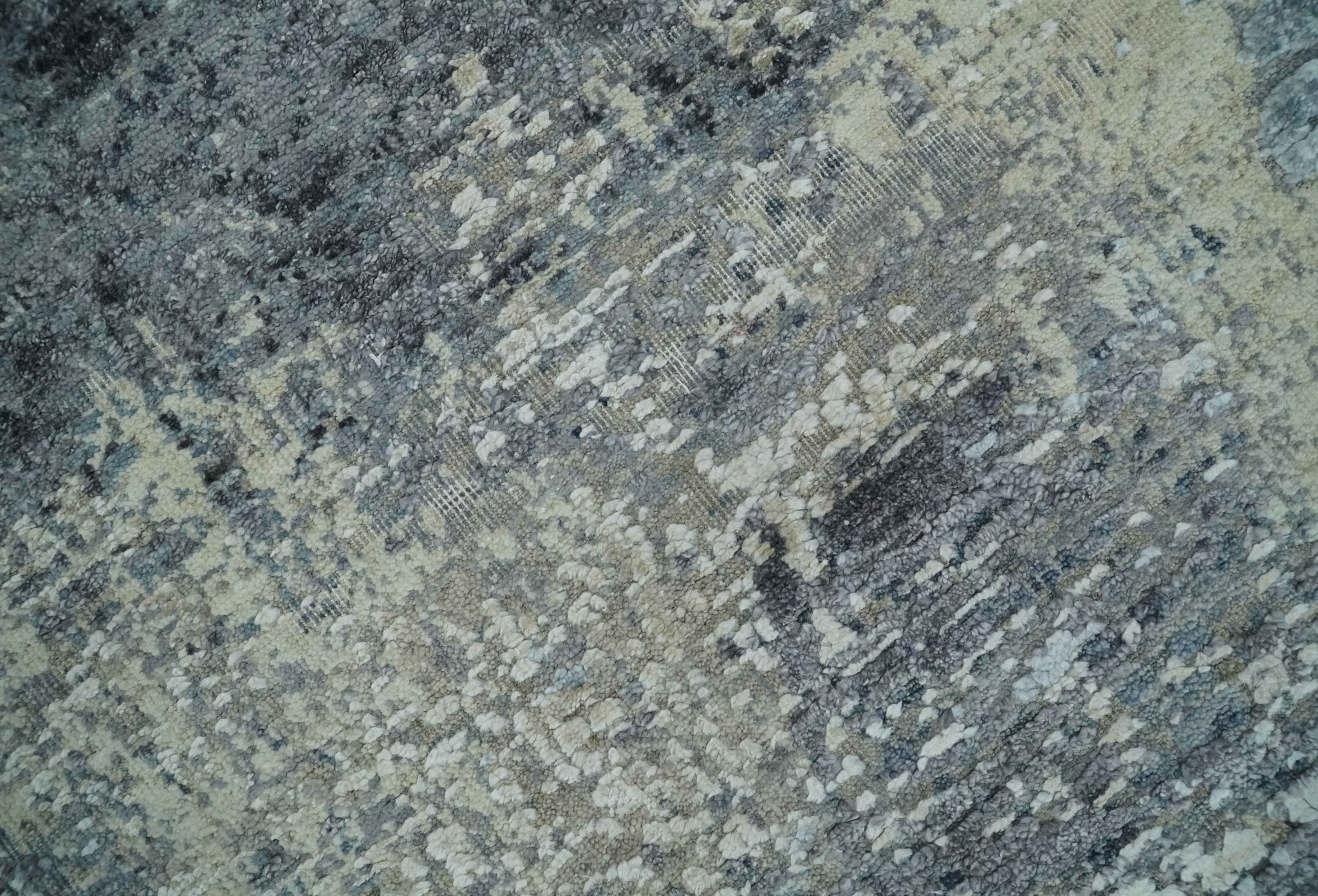8x10 Charcoal, Beige and Gray Modern Abstract Distressed Finish High Low texture Hand Knotted Rug - Image 4