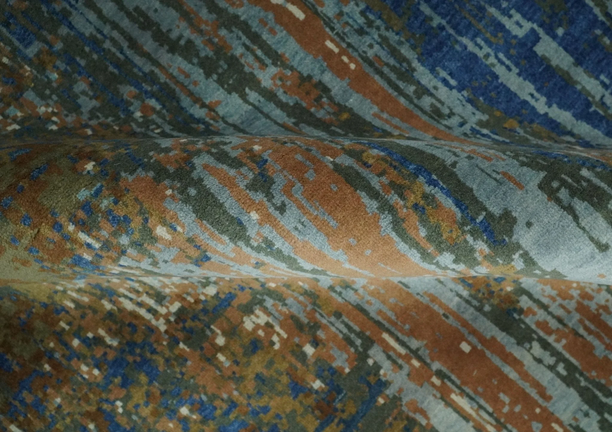 8x10 Fine Hand Knotted Blue and Brown Modern Abstract Wool Area Rug - Image 9