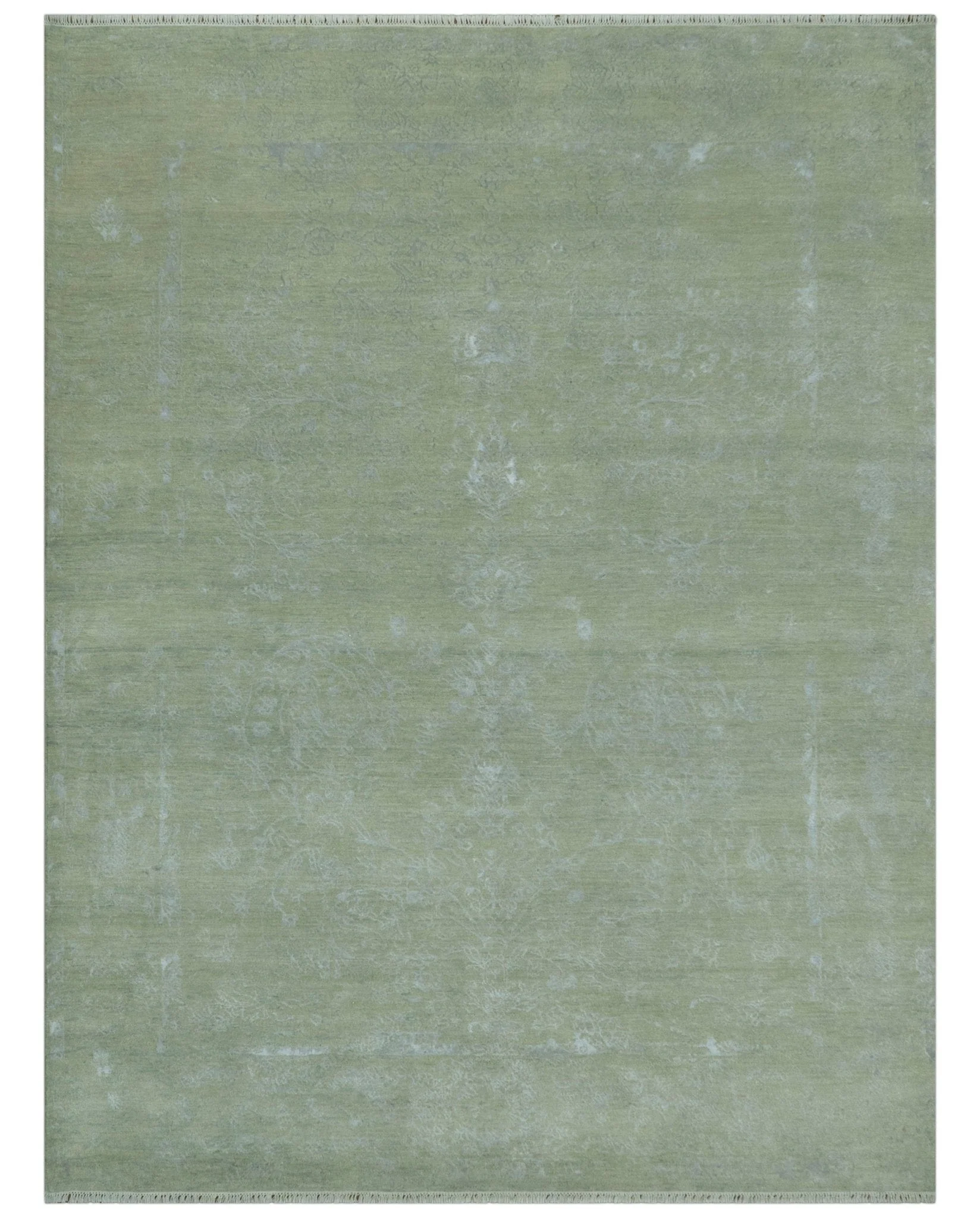 8X10 Fine Hand Knotted Green And Gray Modern abstract Design Wool and Art Silk Rug - Image 10
