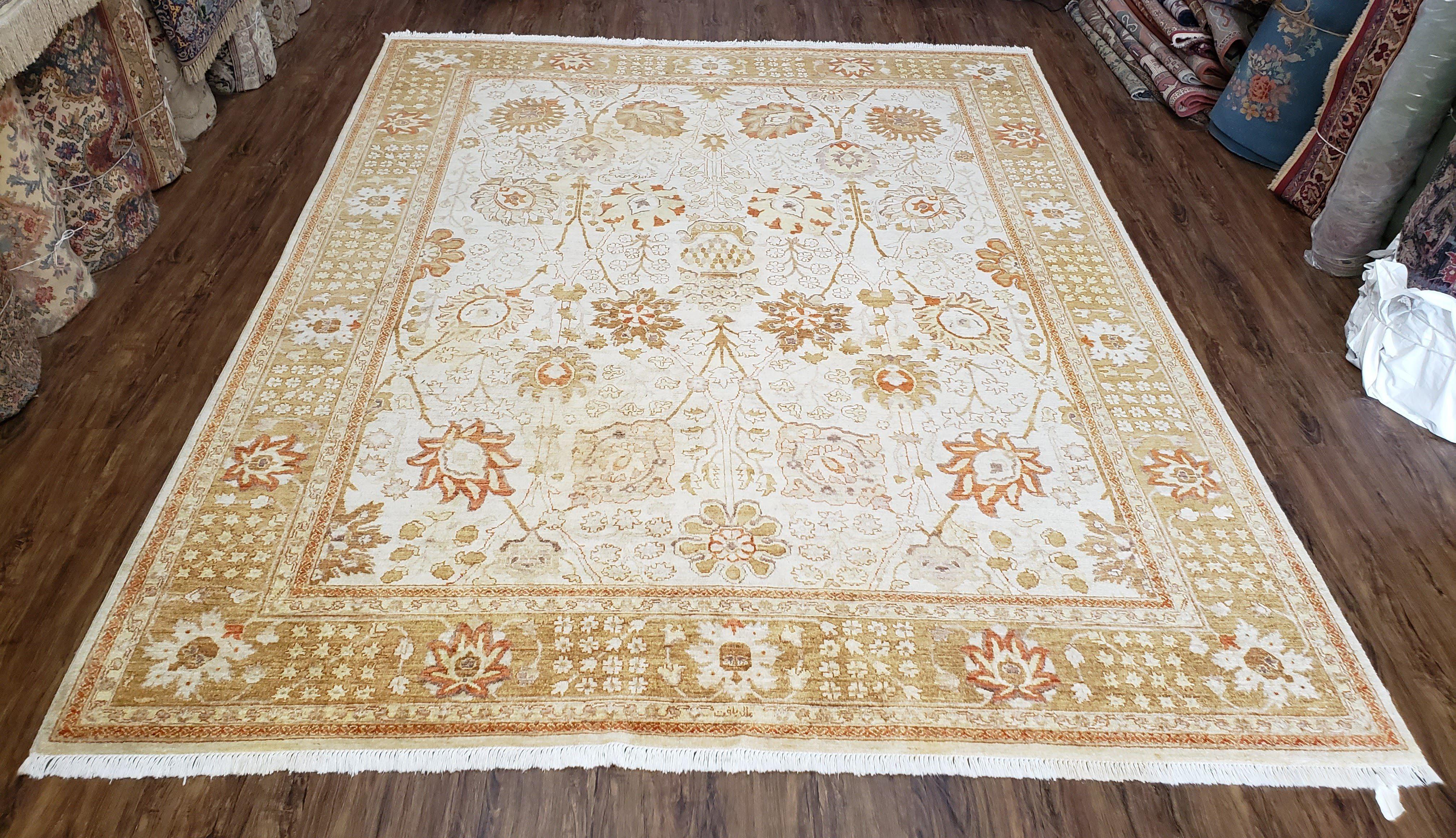 8x10 Oushak Rug, Pakistani Peshawar Wool Carpet, Beige Tan - Image 12