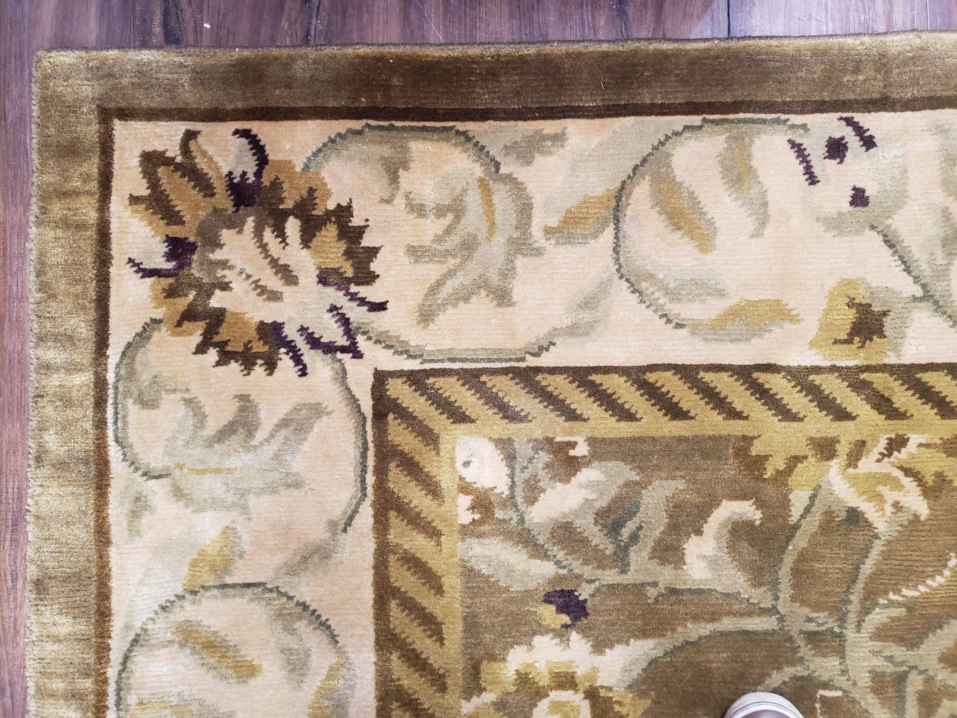 8x10 Tibetan Rug, Green & Beige Floral Rug, Large Handmade Wool Rug - Image 5