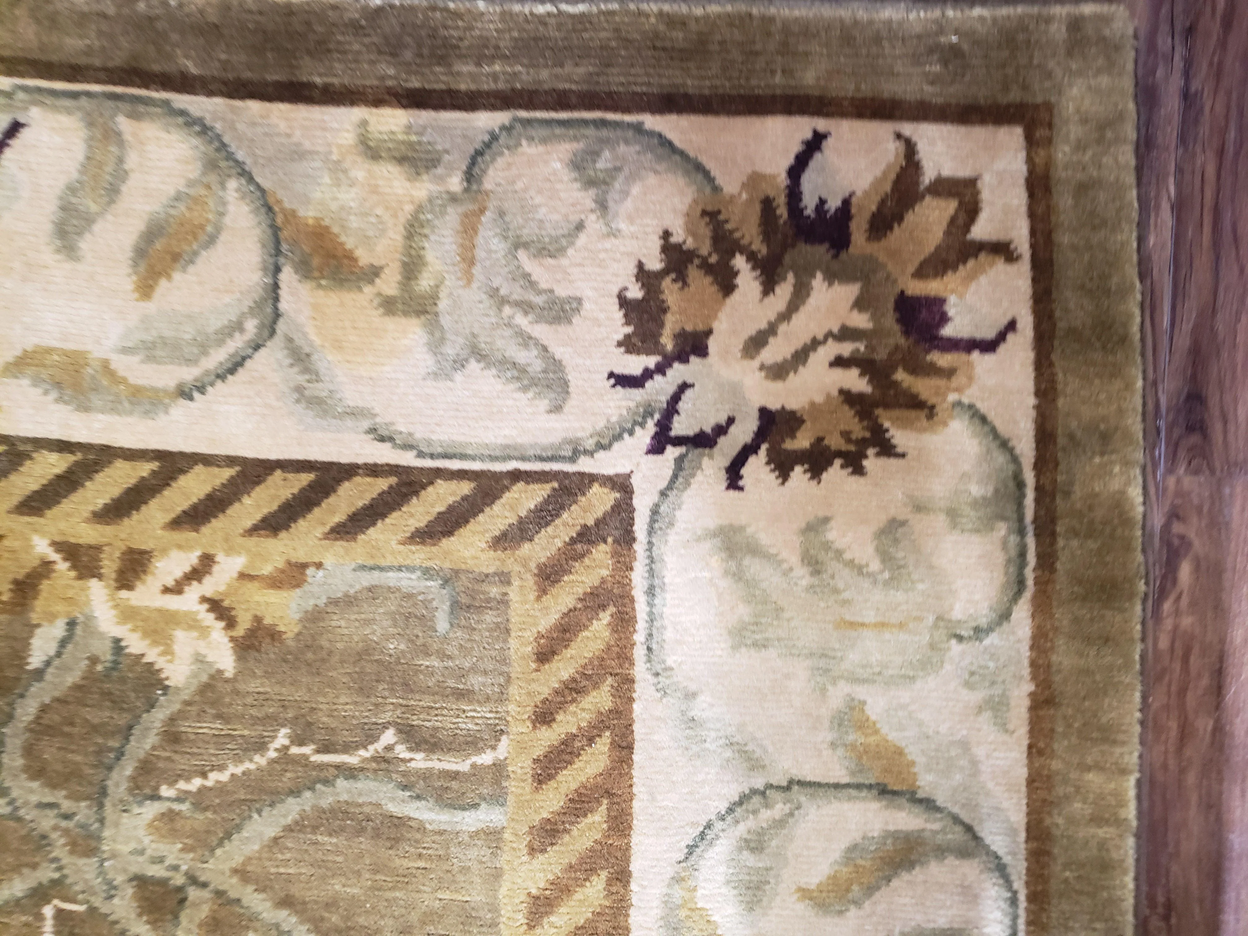 8x10 Tibetan Rug, Green & Beige Floral Rug, Large Handmade Wool Rug - Image 6