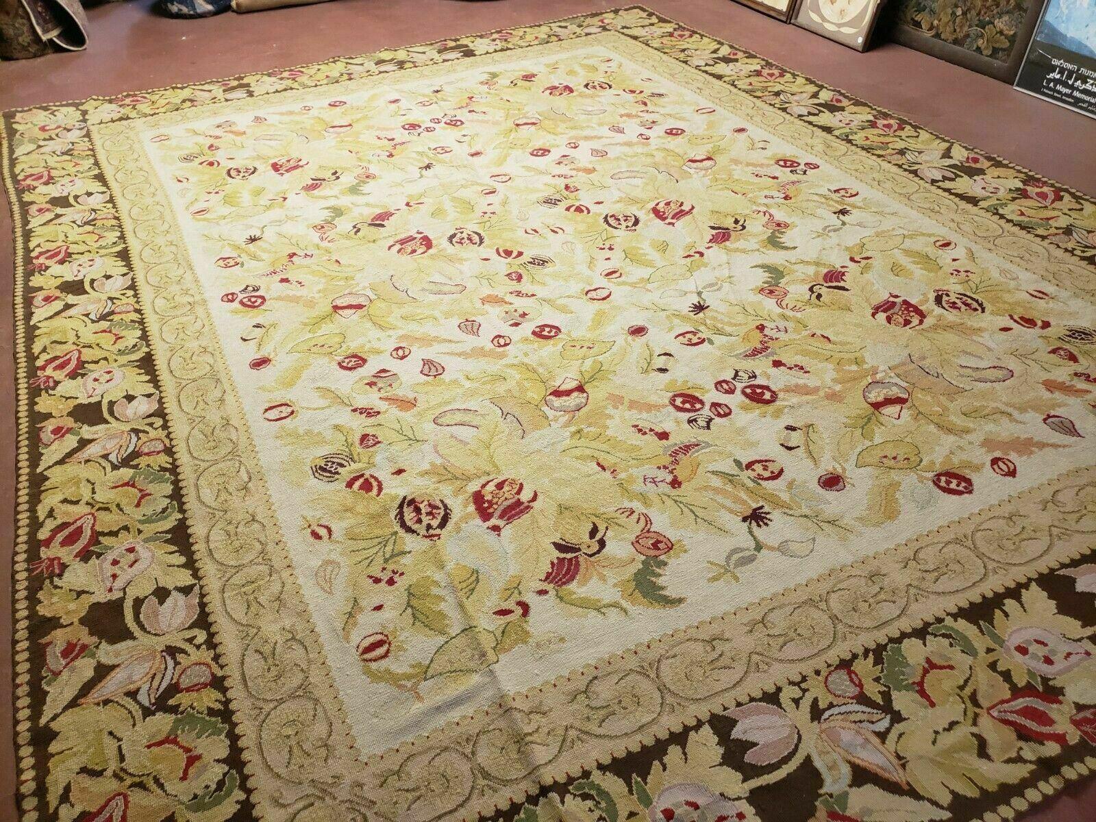 9' X 11' Handmade Chinese Needlepoint Wool Floral Rug Carpet Rose Garden Chic - Image 2