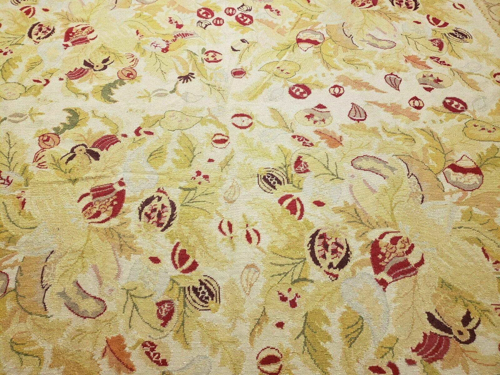 9' X 11' Handmade Chinese Needlepoint Wool Floral Rug Carpet Rose Garden Chic - Image 4