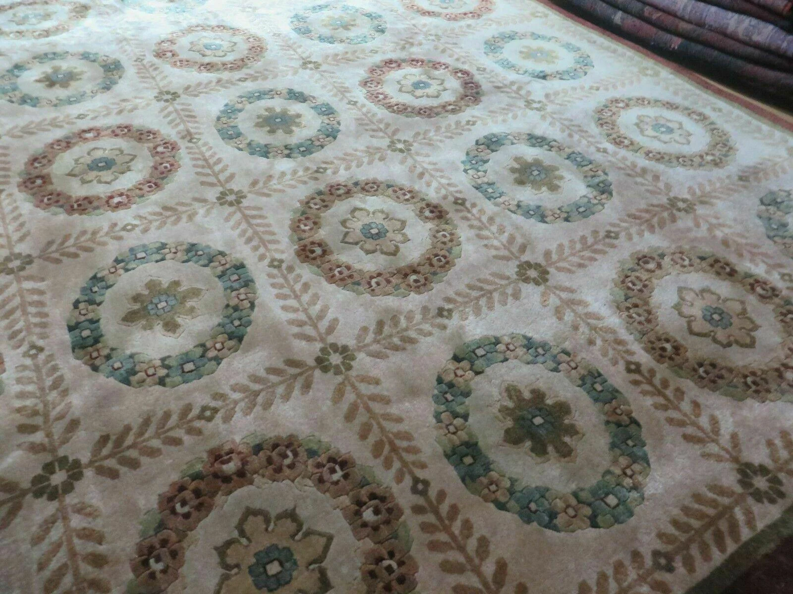 9' X 12' Modern Handmade Indo Lahore Wool Rug Art Deco Olive Ivory Nice Wow - Image 12