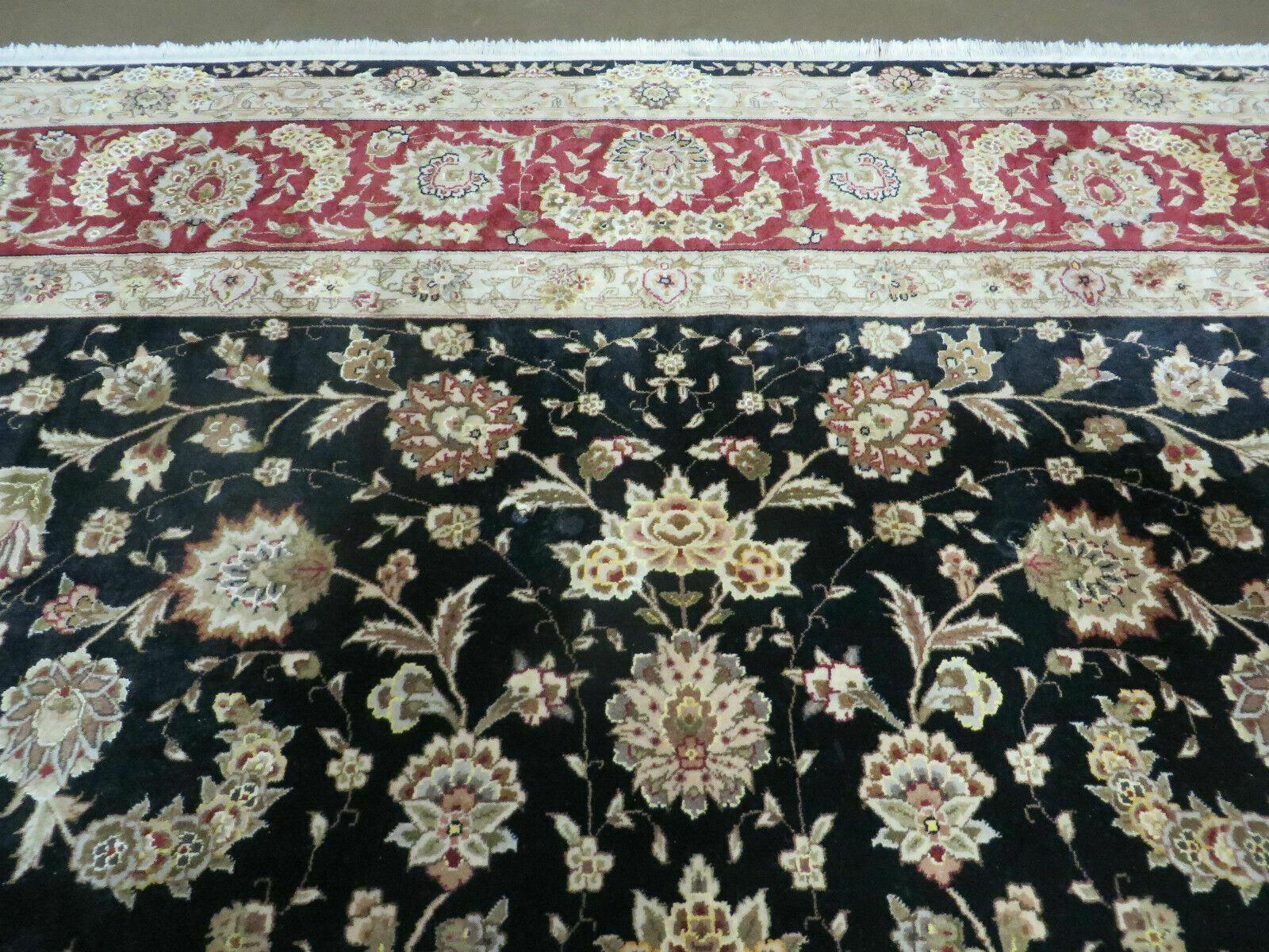 9' X 12' Vintage Handmade Fine Chinese Oriental Floral Wool Rug Silk Black - Image 2