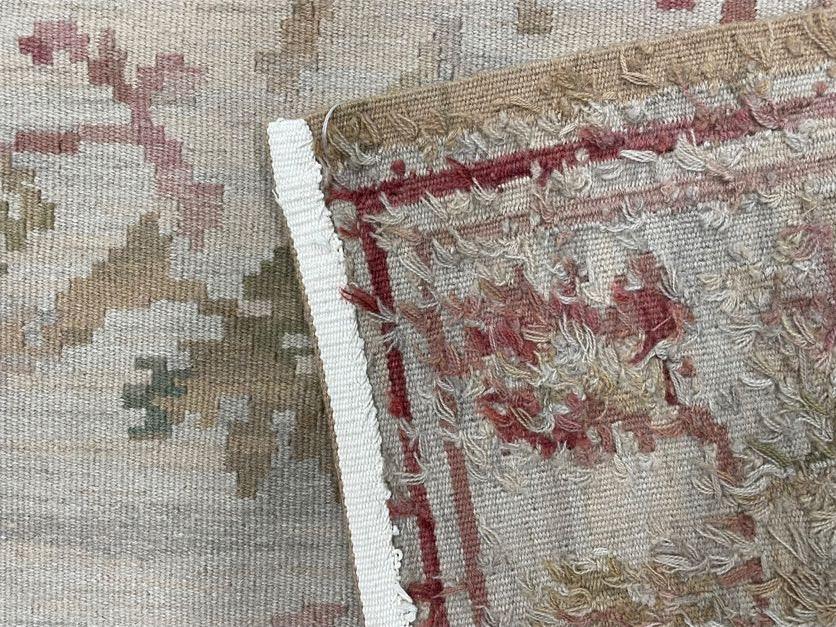 9x12 Flatweave Aubusson Needlepoint Rug, New, Beige, Tan, Green, Handmade, Hand-Knotted Area Rug, French European Carpet, Flowers - Image 10