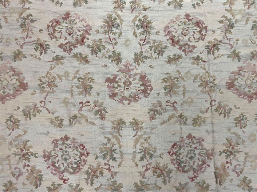 9x12 Flatweave Aubusson Needlepoint Rug, New, Beige, Tan, Green, Handmade, Hand-Knotted Area Rug, French European Carpet, Flowers - Image 11