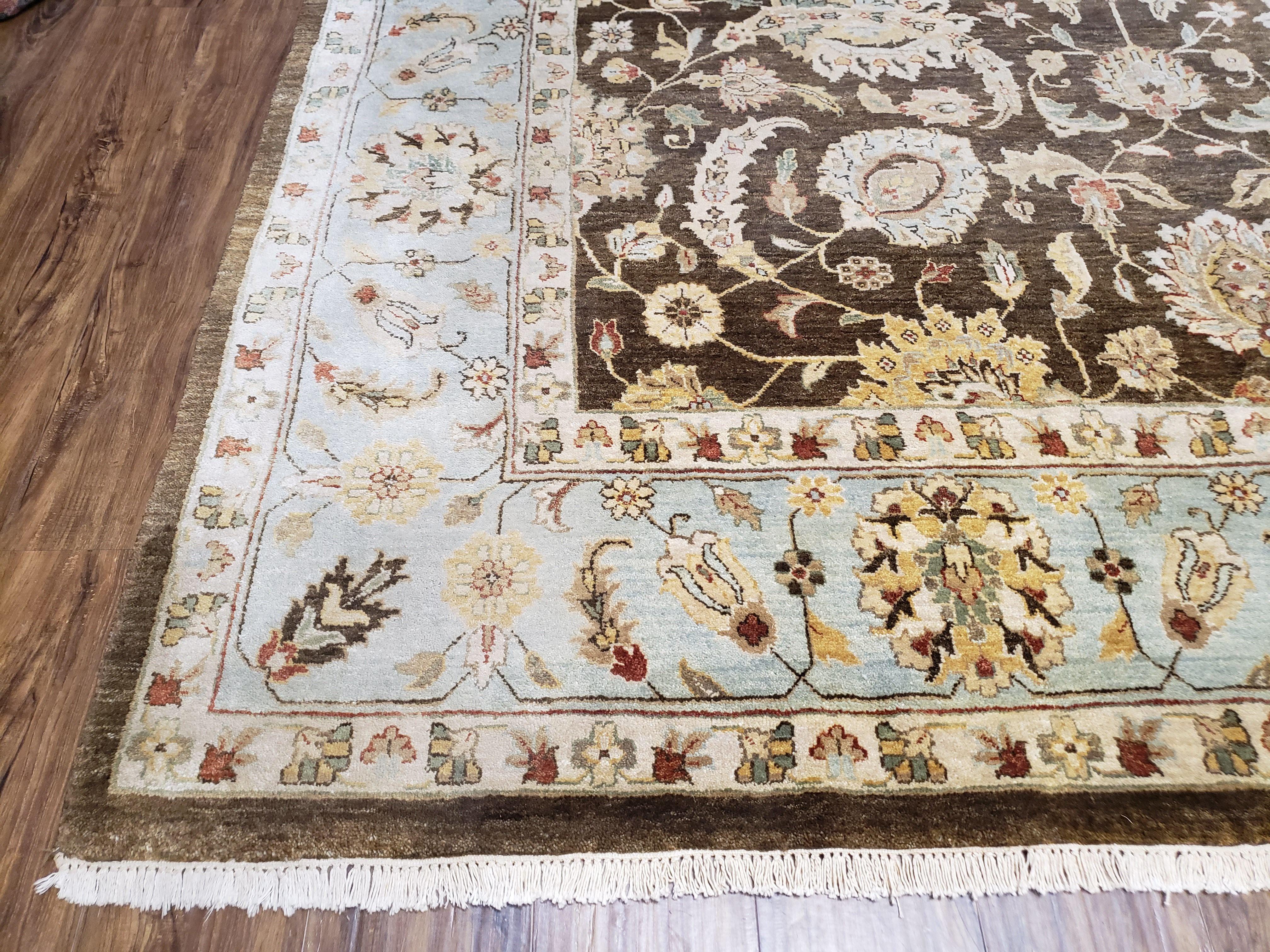 9x12 Vintage Handmade Wool Rug Carpet Indo Mahal Oushak Nice Brown Blue - Image 8