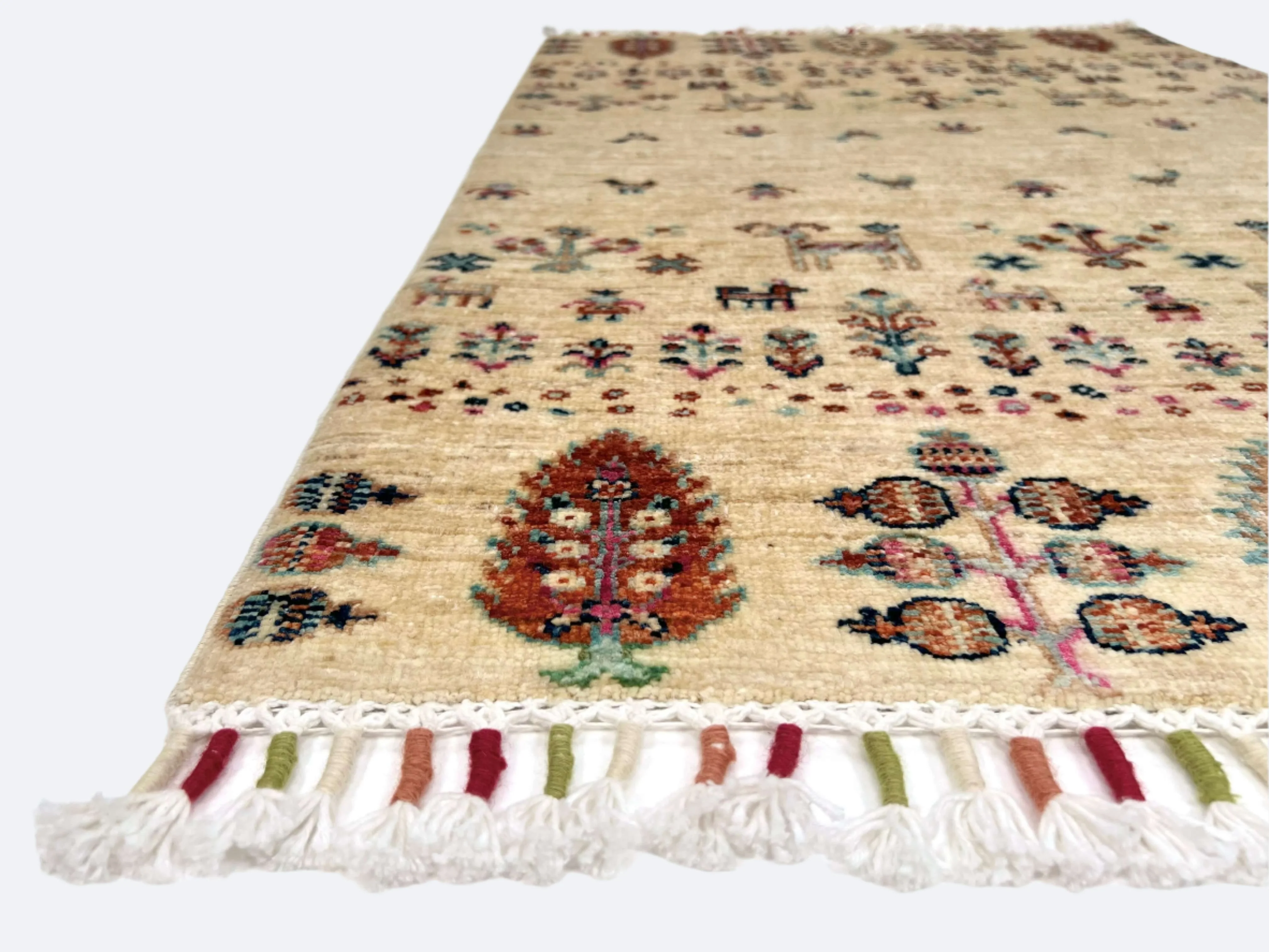 Afghan Gabbeh (2'08"x4'00") ivory/pastel - Image 2