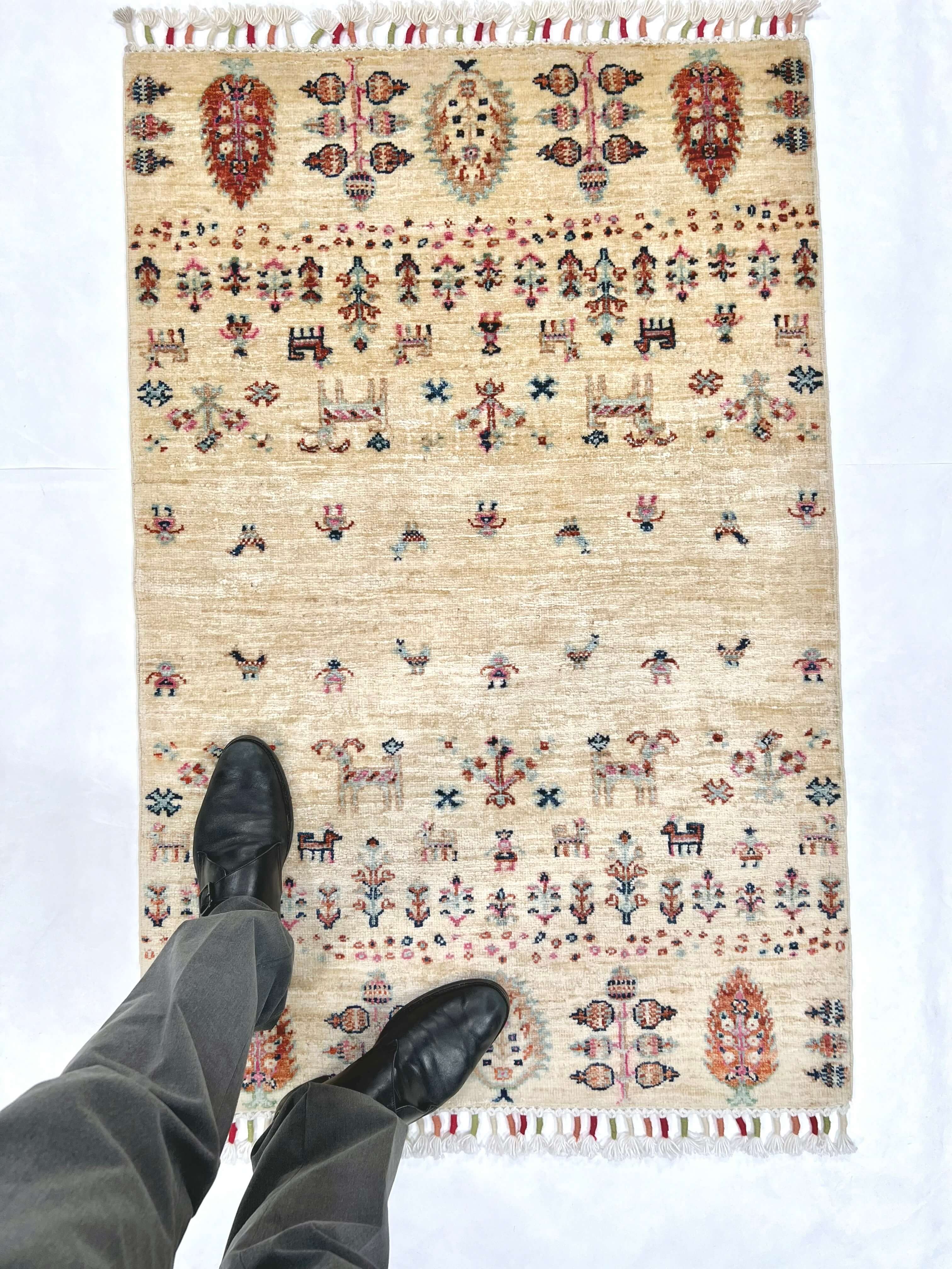 Afghan Gabbeh (2'08"x4'00") ivory/pastel - Image 6