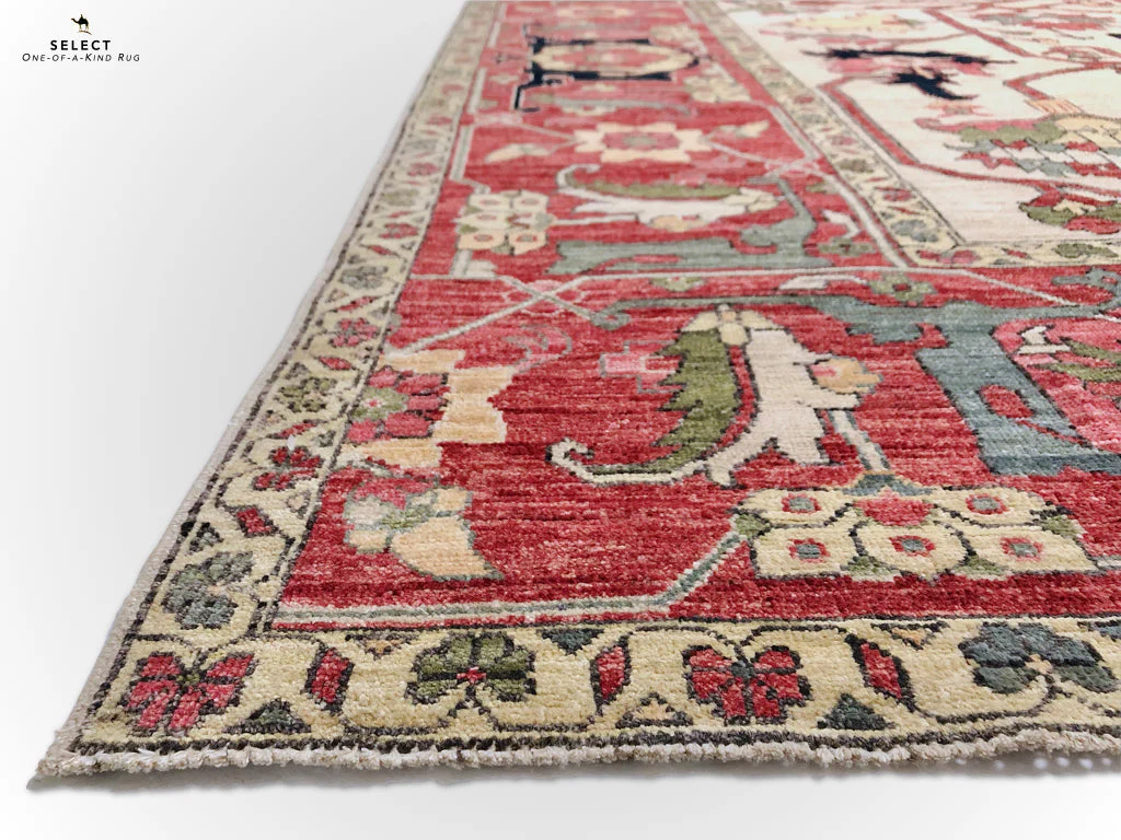 Afghan Heriz (10'03"x14'00") ivory/red - Image 4