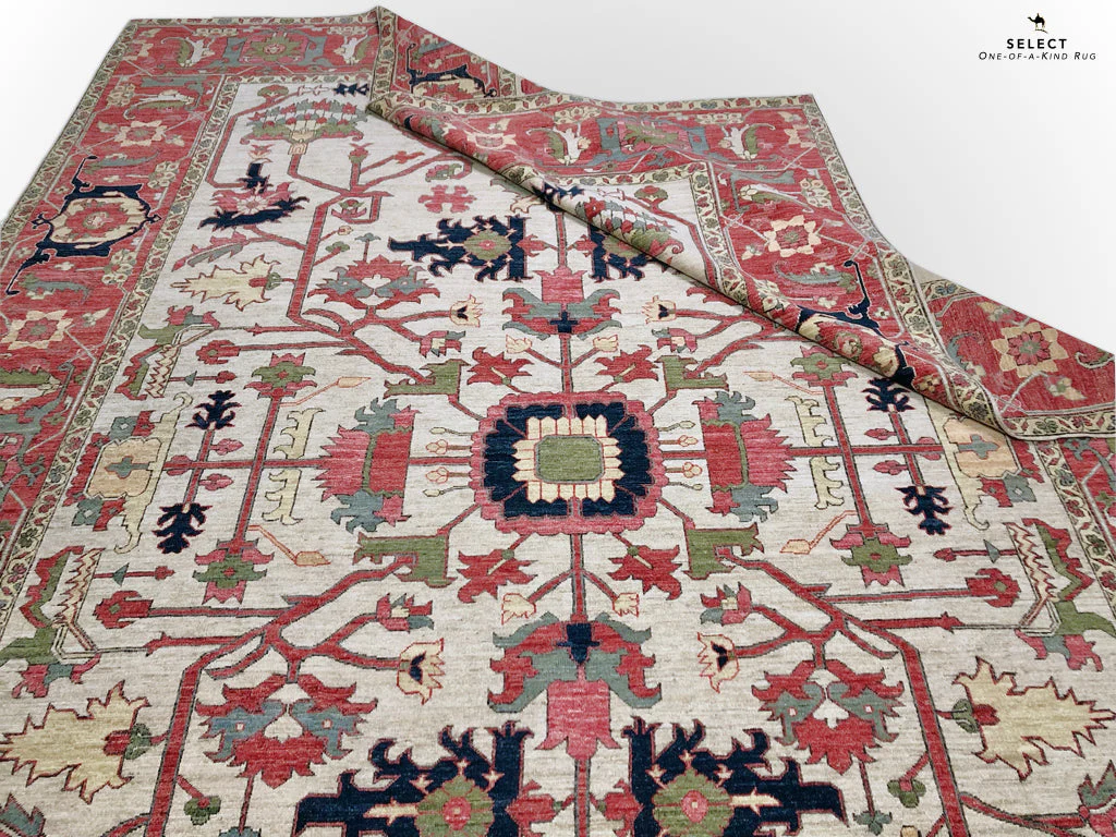 Afghan Heriz (10'03"x14'00") ivory/red - Image 8