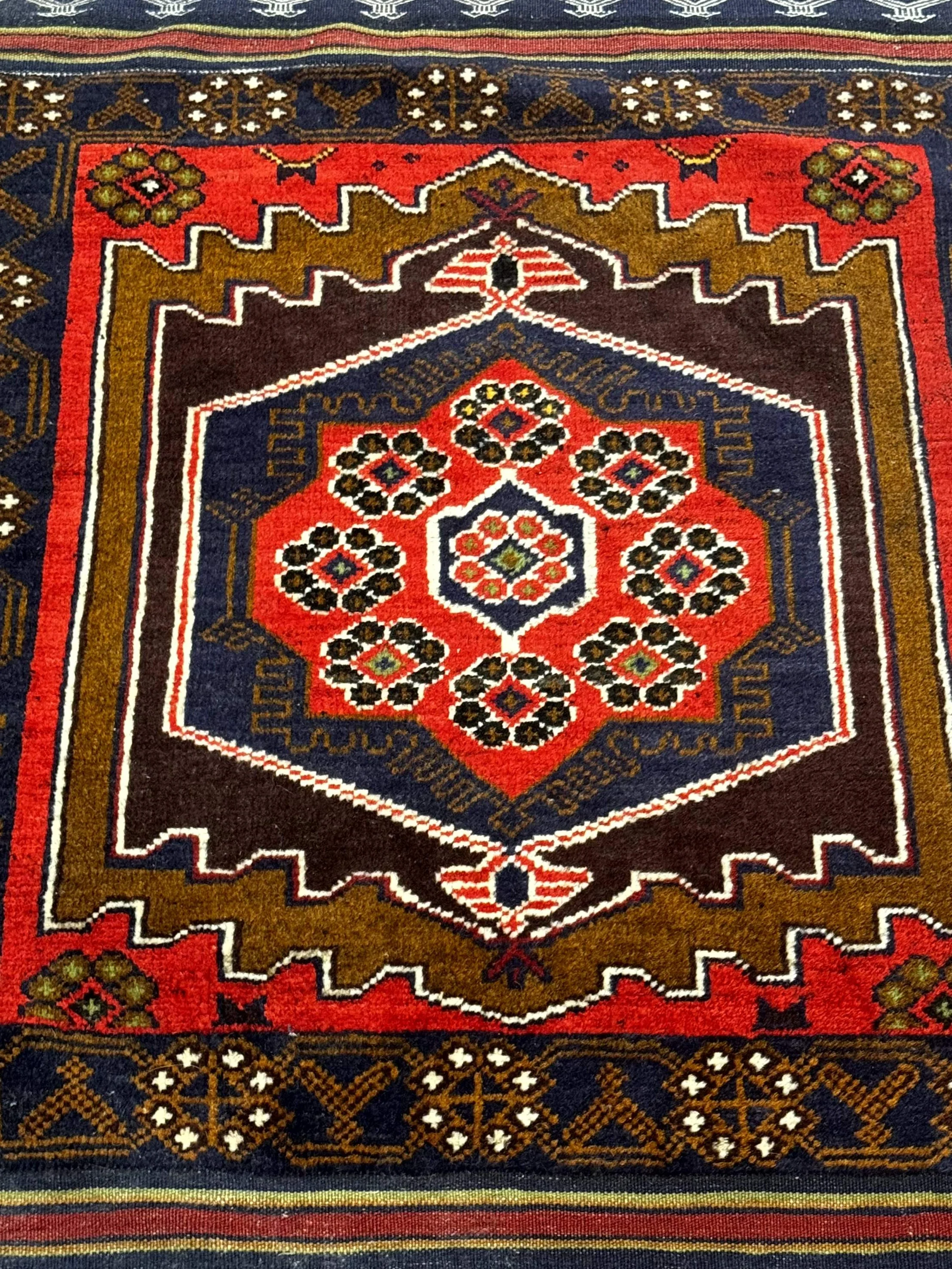 Afghan Rug 3x5, Tribal, Navy Blue, Wool, Handmade, Geometric, Rustic - Image 6