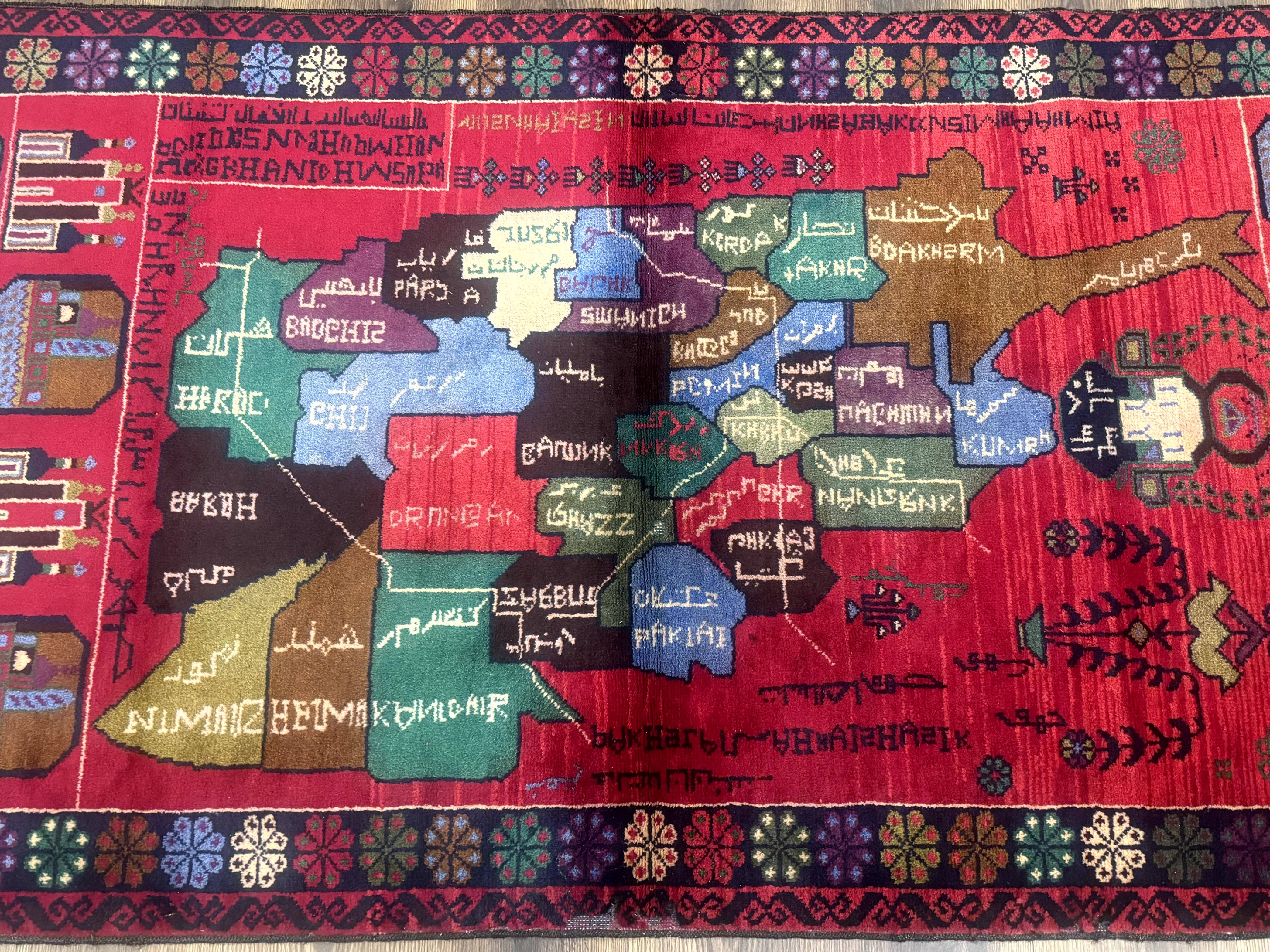 Afghan Rug 3x7, Map of Afghanistan, War Rug, Tribal Rug, Balouch Rug, New, Red - Image 3