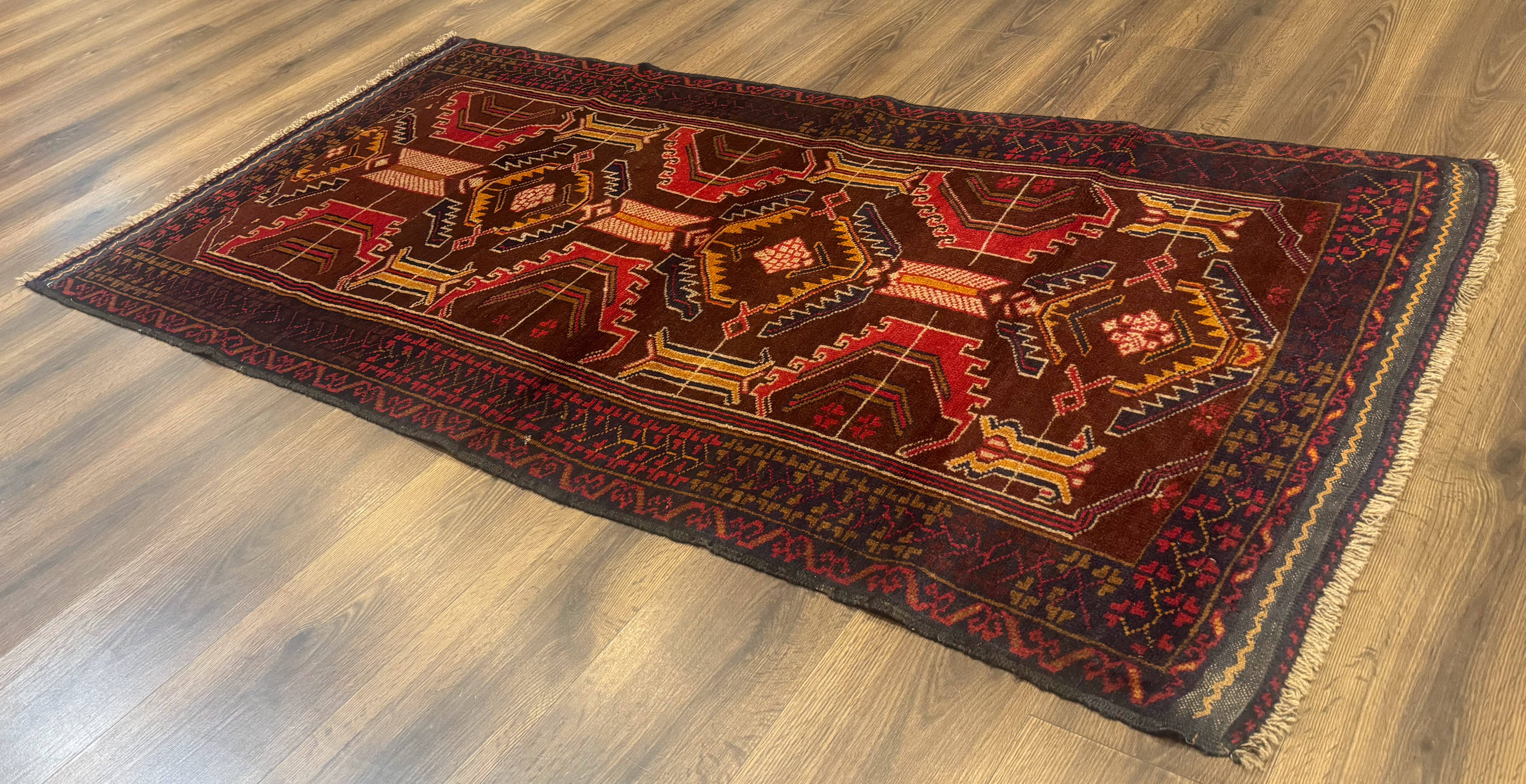 Afghan Rug 3x7, Maroon and Navy Blue, Balouch Carpet, Tribal Rug, New - Image 12
