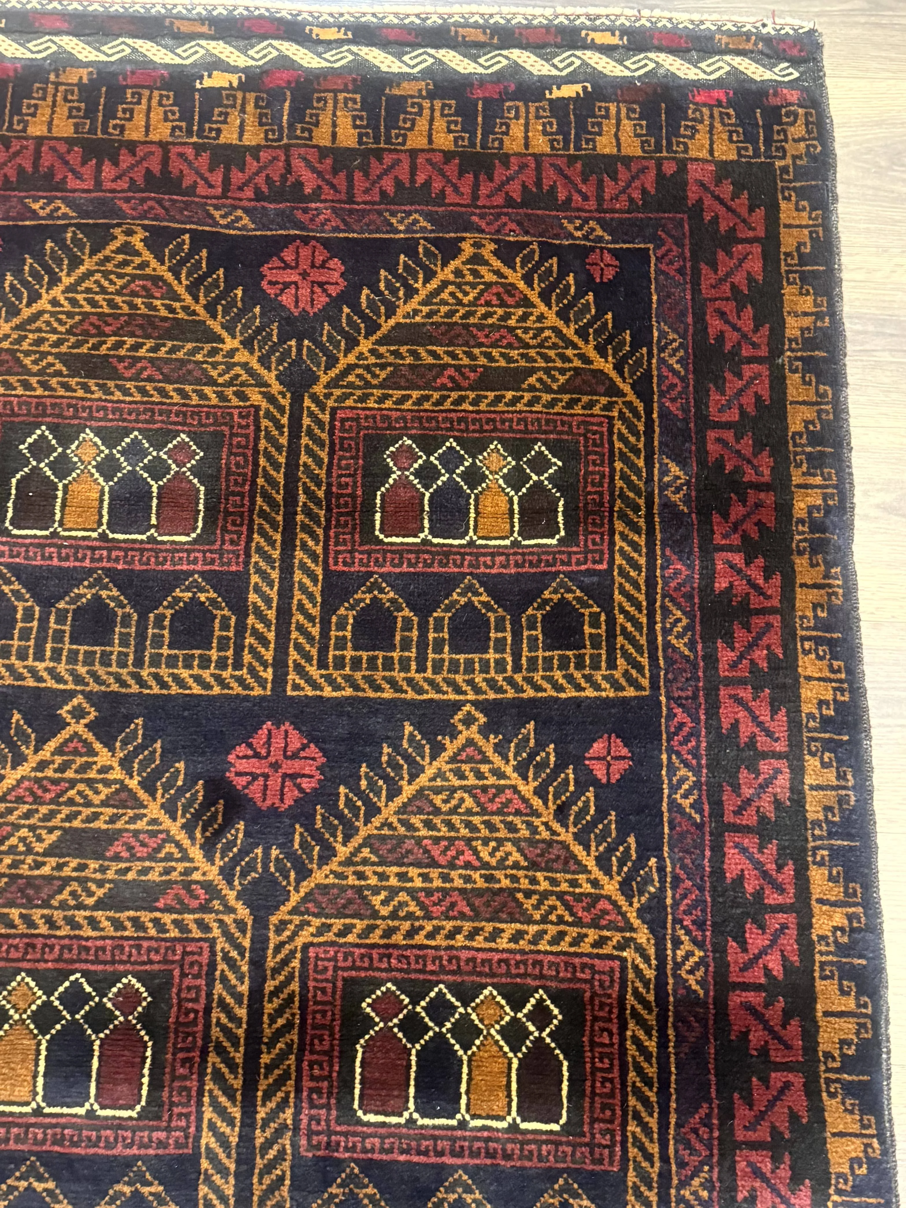 Afghan Rug 3x7, Navy Blue, Tribal Rug, Balouch Carpet, New - Image 6