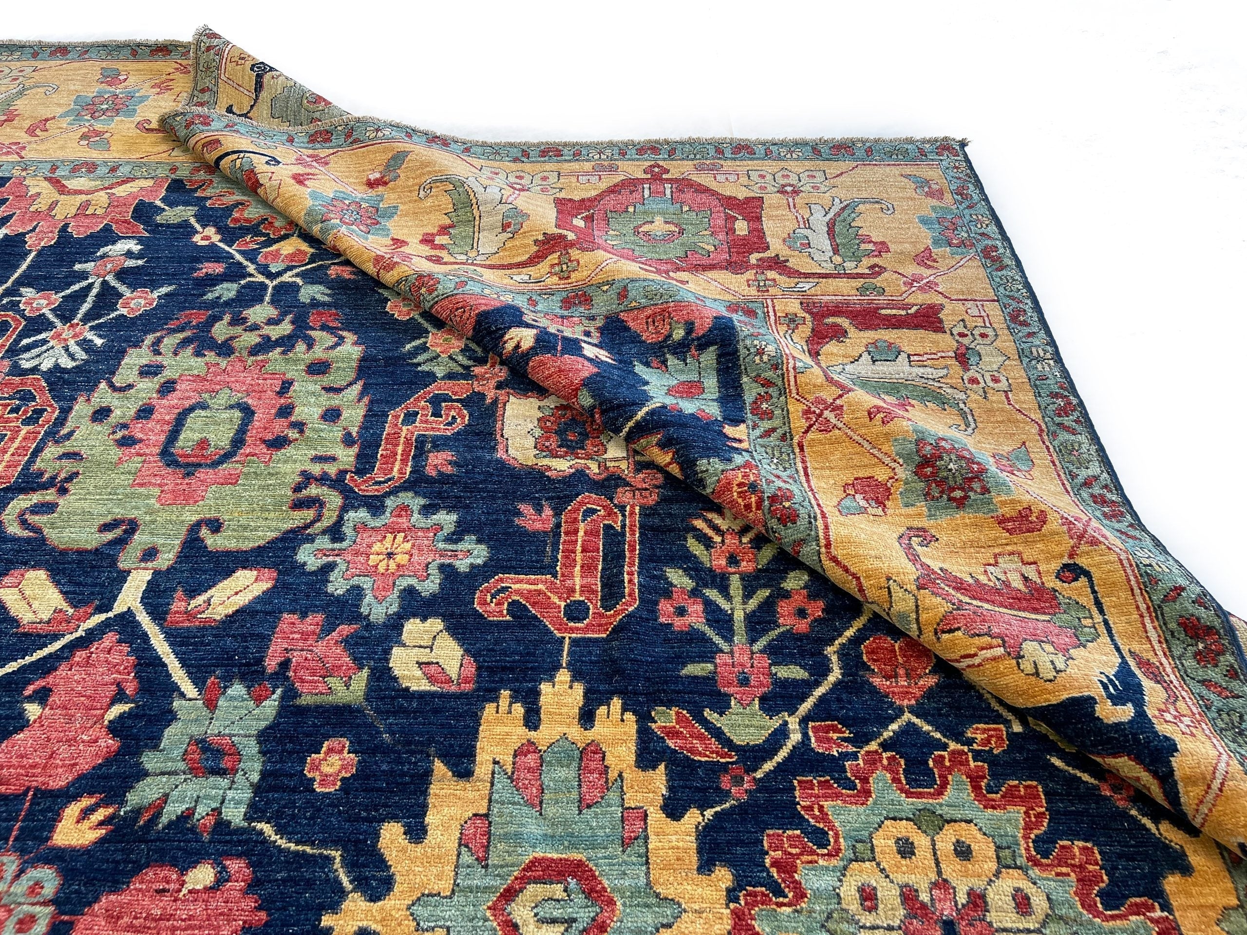 Afghan Serapi (10'00"x13'08") navy/gold - Image 6