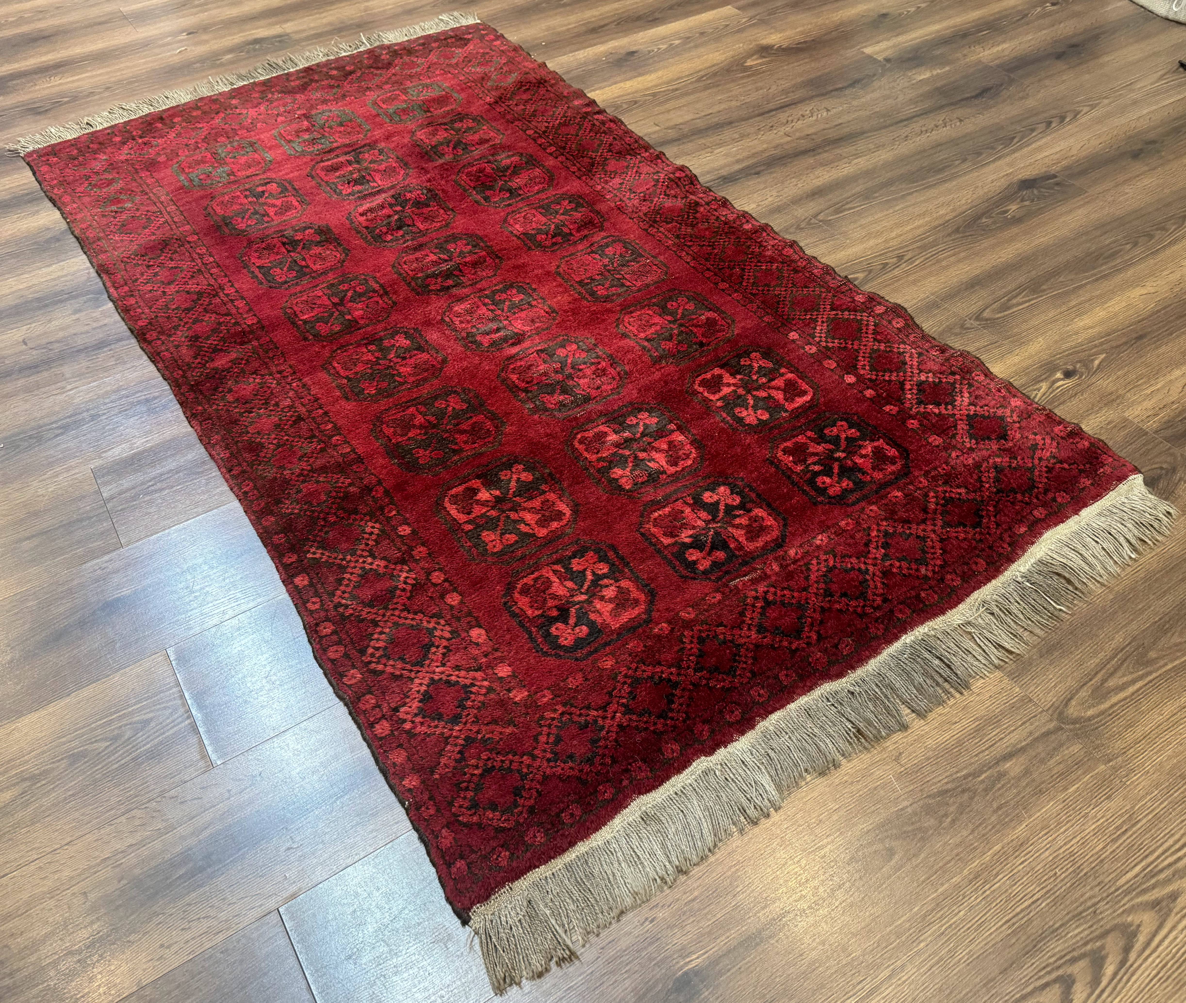 Afghan Turkoman Bokhara Bashir Rug 3x6, Red - Image 12