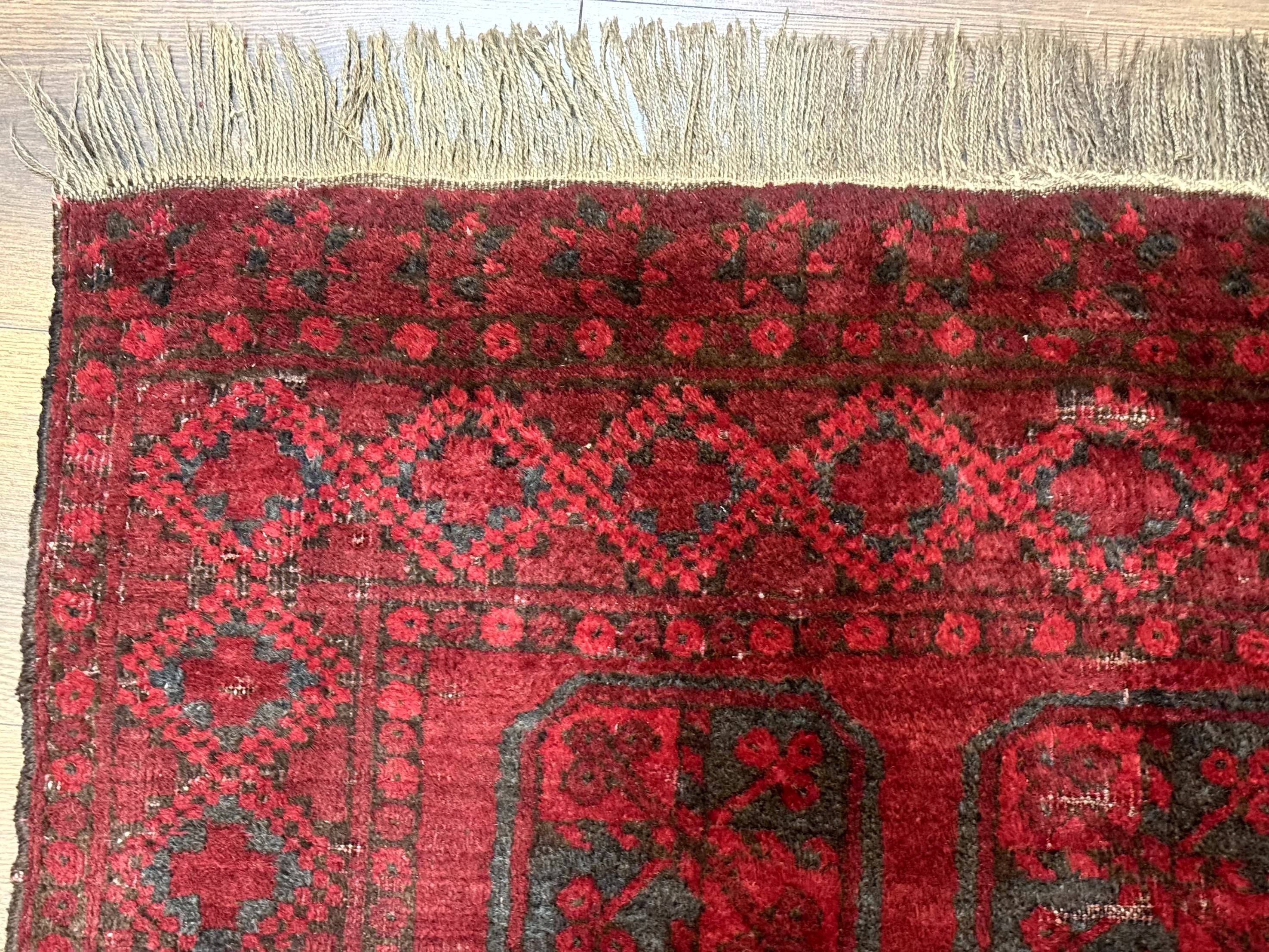Afghan Turkoman Bokhara Bashir Rug 3x6, Red - Image 6