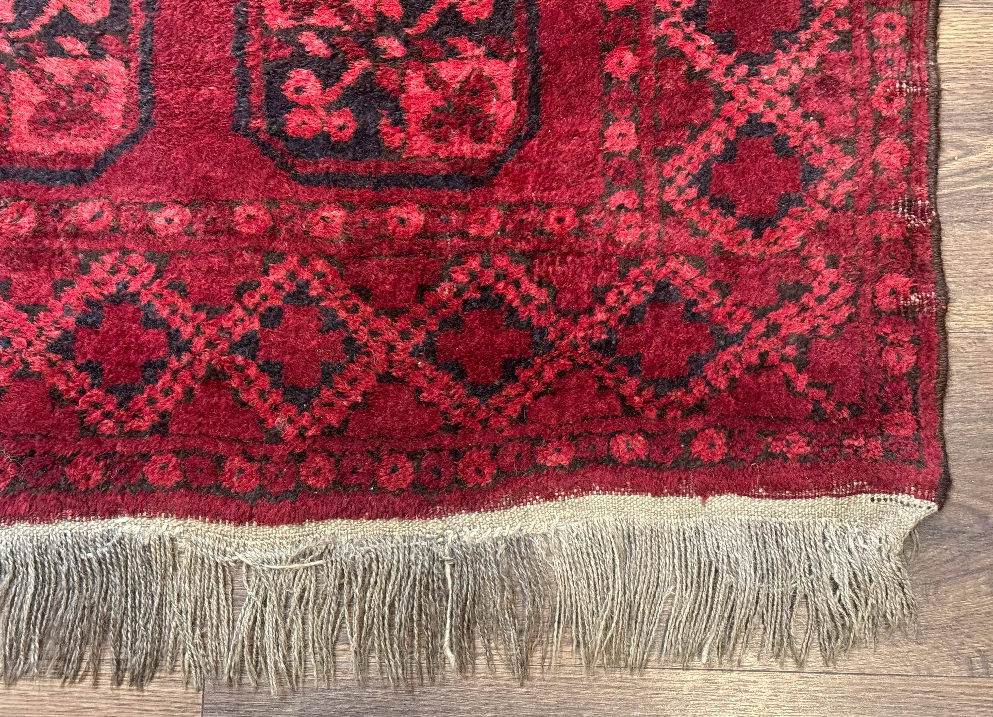 Afghan Turkoman Bokhara Bashir Rug 3x6, Red - Image 9