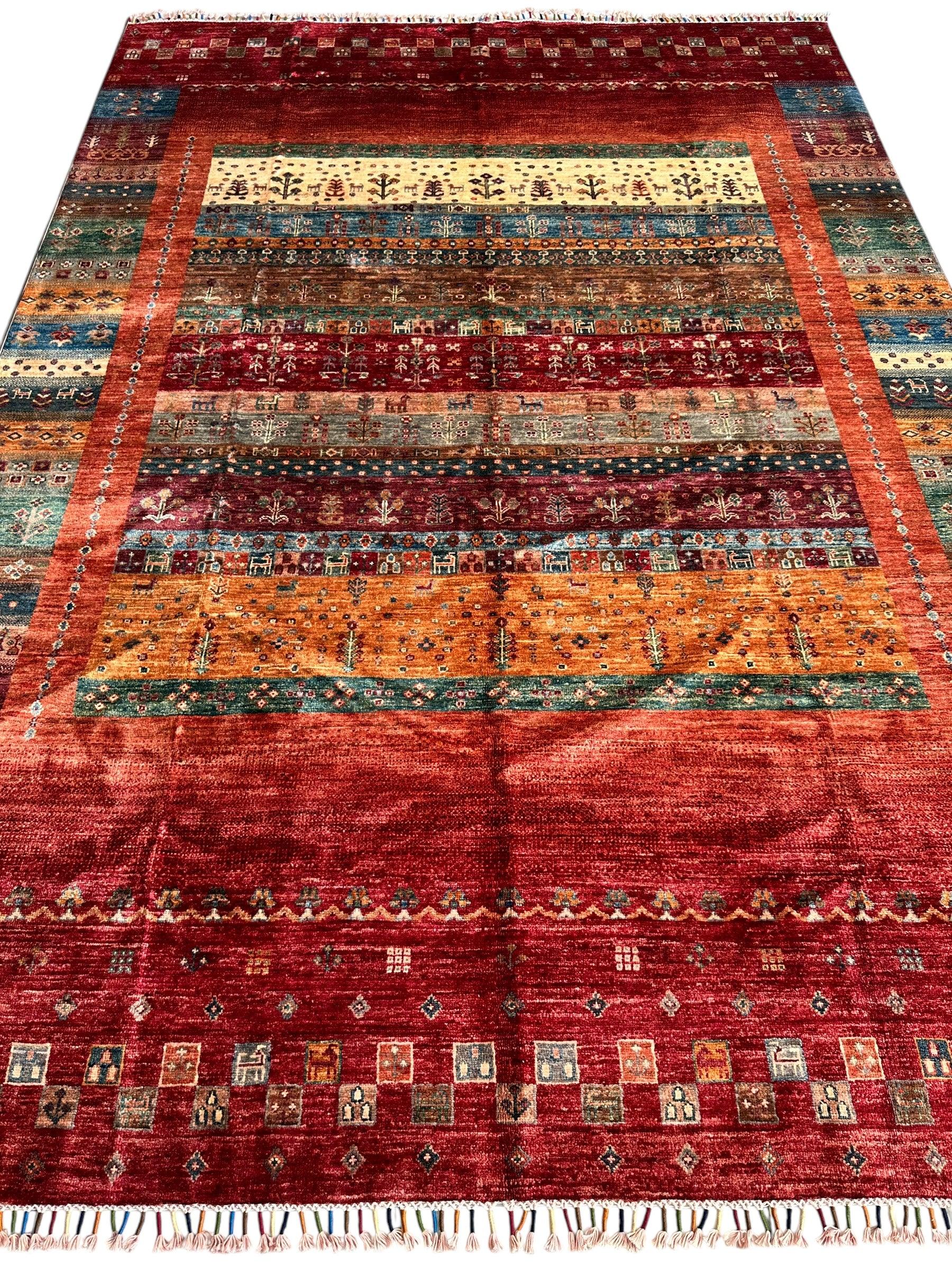 Afghani Khorjin Wool Rug – 7' x 9'10" – Vibrant Geometric & Tribal Patterns - Image 3