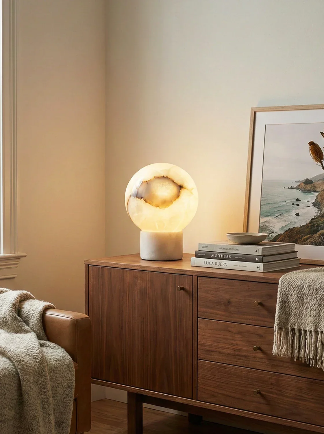 Alabaster Ball Round Table Lamp - Image 2