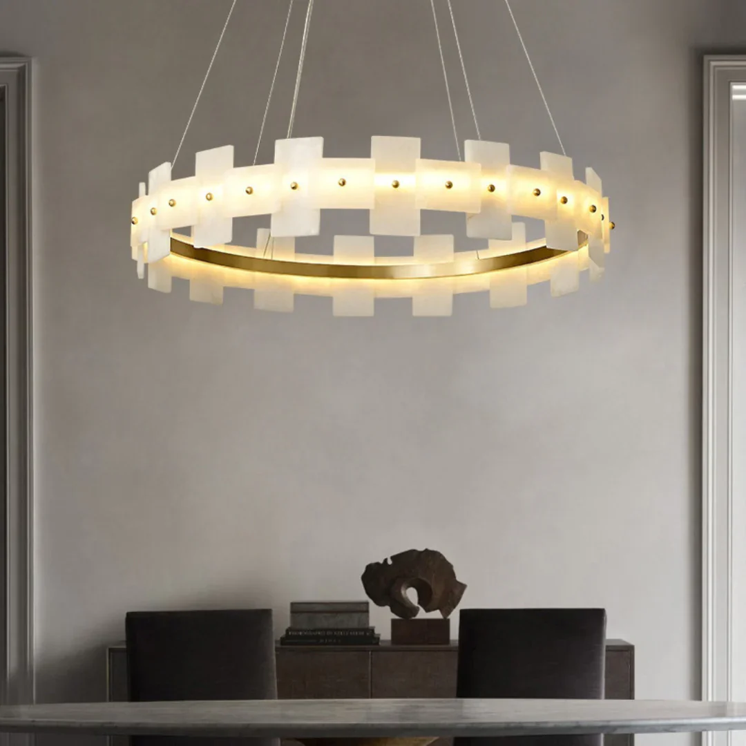 Alabaster Halo Brass Chandelier - Image 10