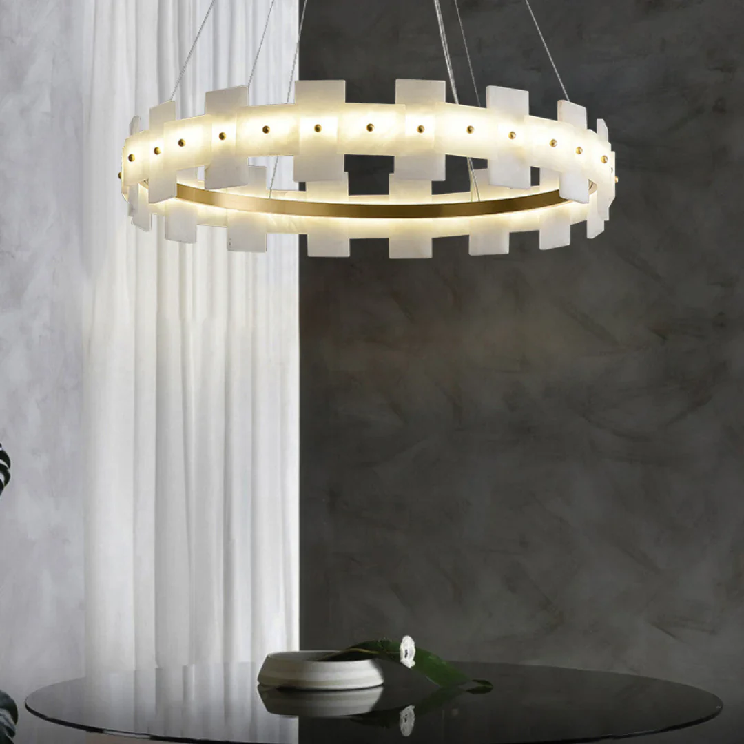 Alabaster Halo Brass Chandelier - Image 12